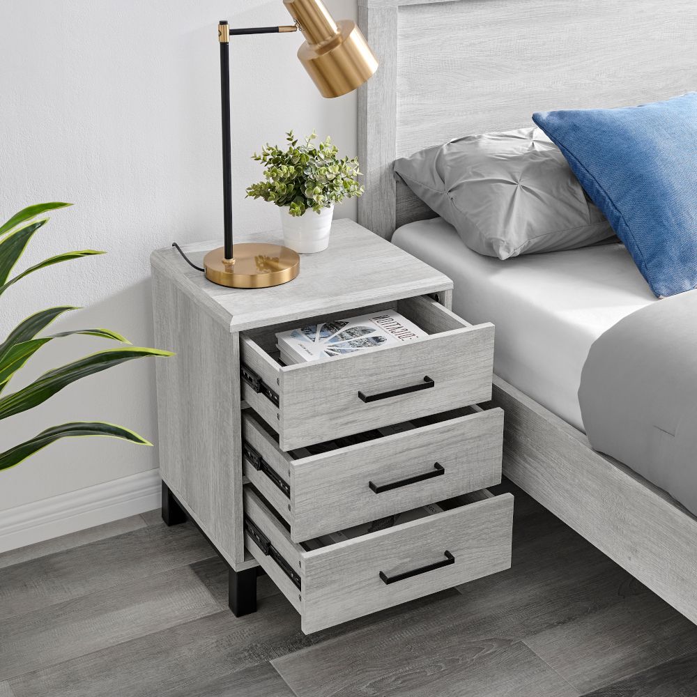 Tủ đầu giường MDF vân gỗ sồi xám 3 ngăn kéo trong phòng ngủ hiện đại
