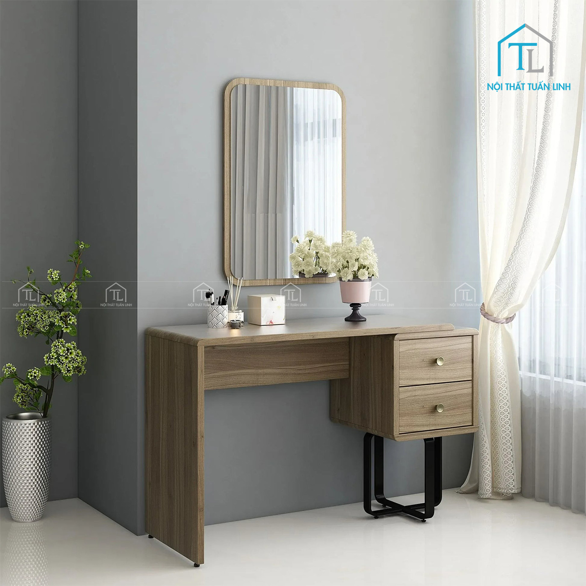 Bàn trang điểm màu teak tự nhiên