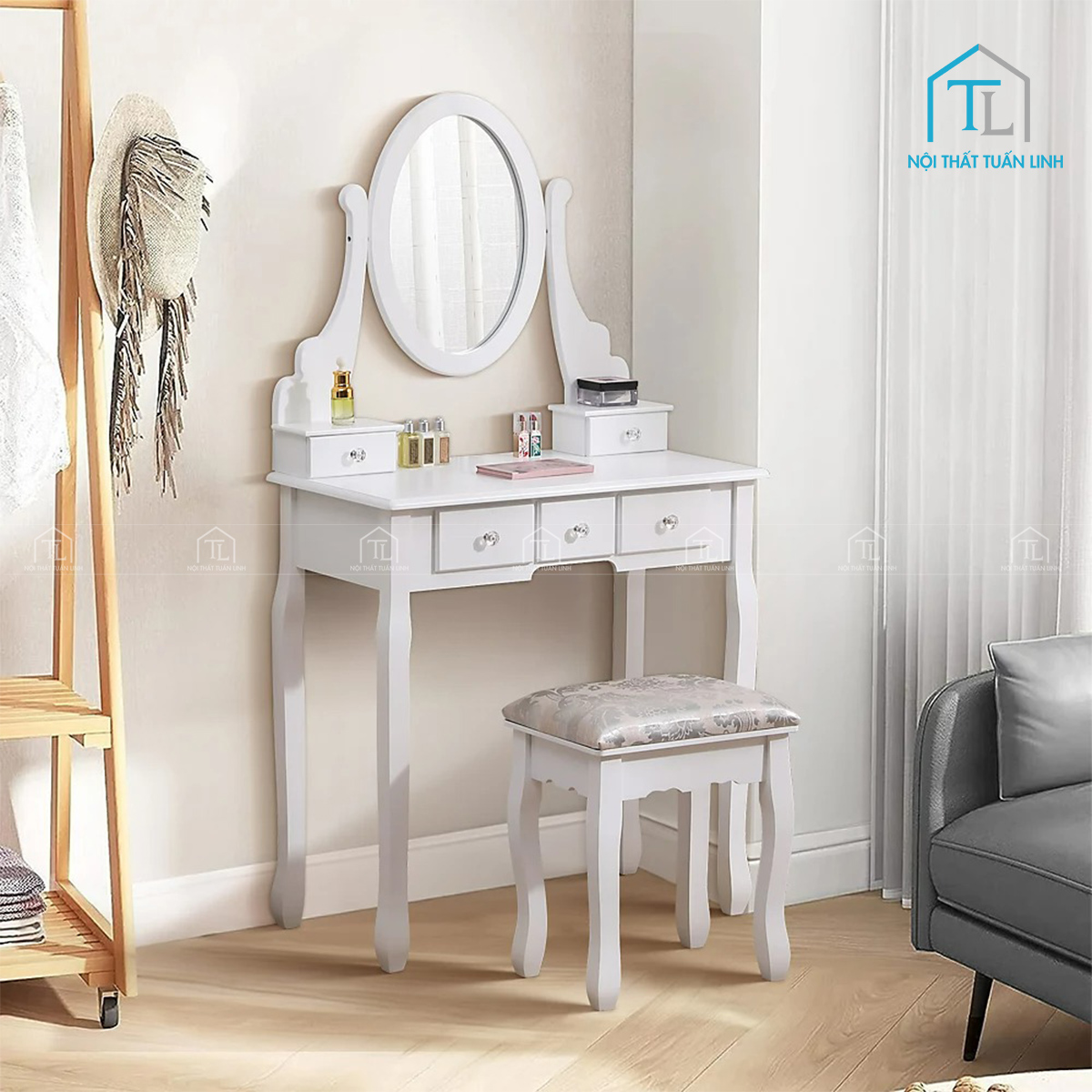 Bàn trang điểm MDF màu trắng thiết kế hiện đại