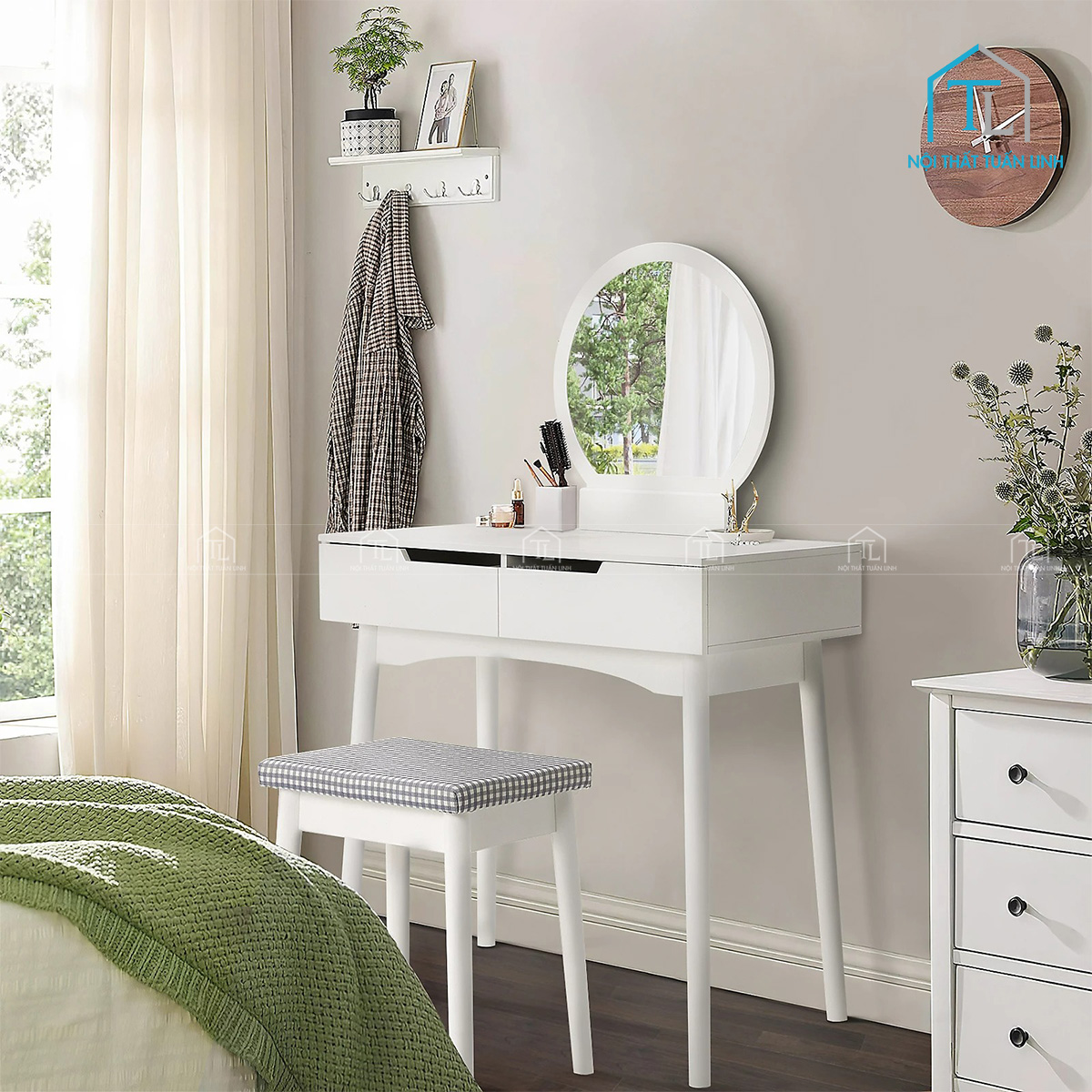 Bàn trang điểm MDF phong cách tân cổ điển màu trắng