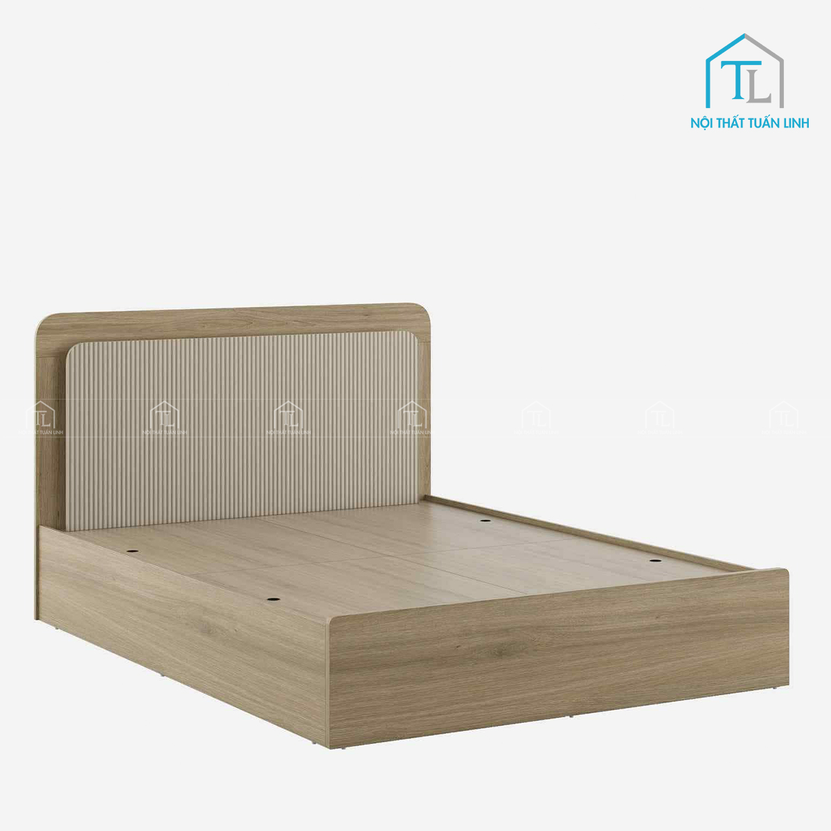 Tổng thể giường ngủ gỗ công nghiệp màu vân gỗ sồi