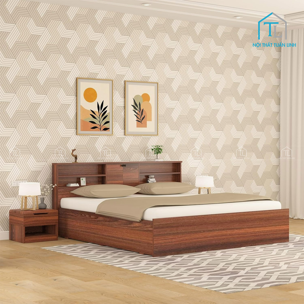 Tổng thể giường ngủ gỗ công nghiệp thiết kế hiện đại