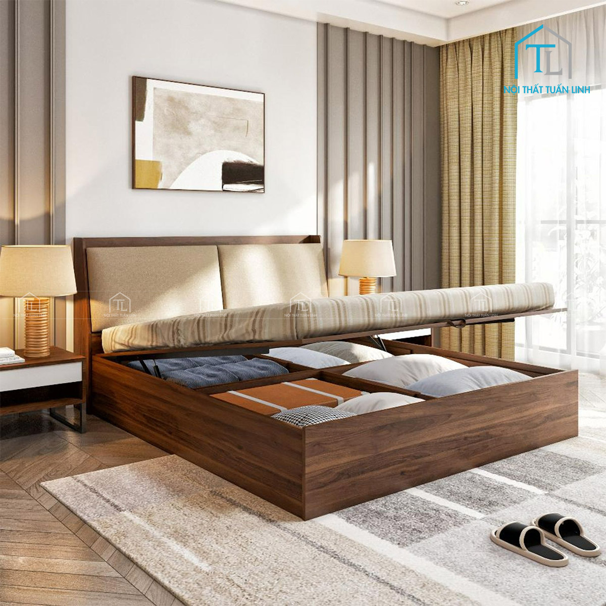 Tổng thể giường ngủ gỗ công nghiệp thiết kế hiện đại