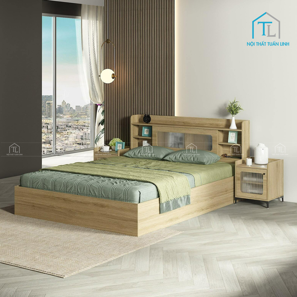 Mẫu giường ngủ gỗ công nghiệp thiết kế hiện đại