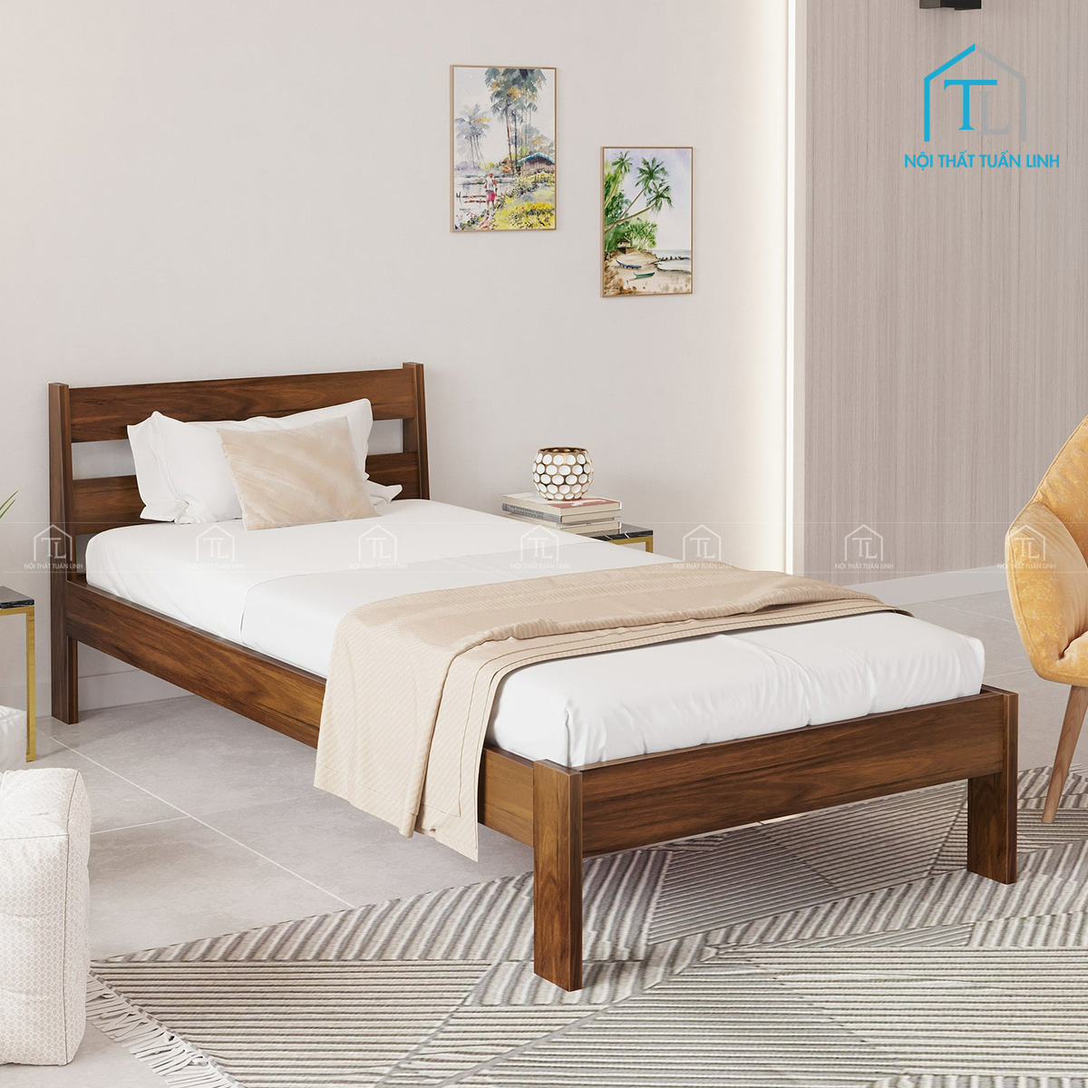 Tổng thể giường ngủ gỗ công nghiệp đơn hiện đại