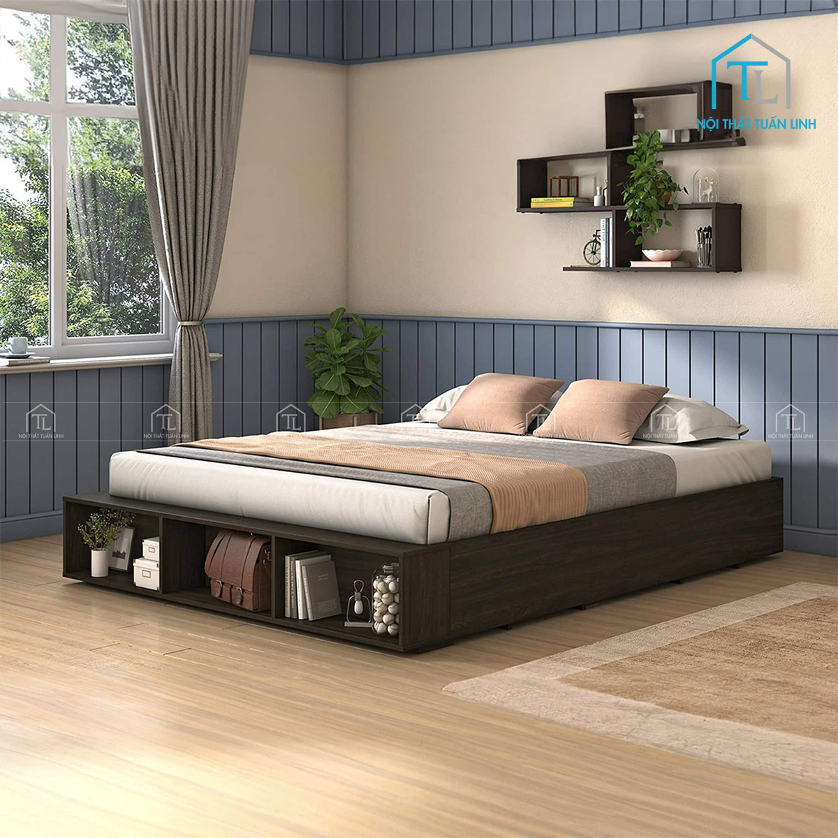 Giường ngủ gỗ công nghiệp MDF phủ laminate thiết kế hiện đại