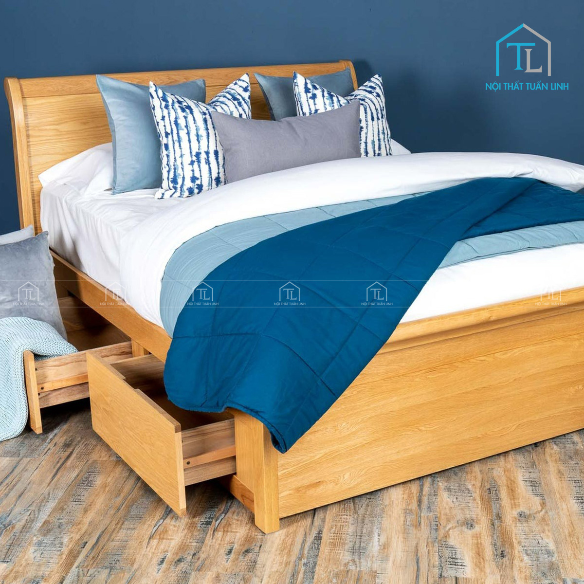 Tổng thể giường ngủ gỗ sồi tự nhiên