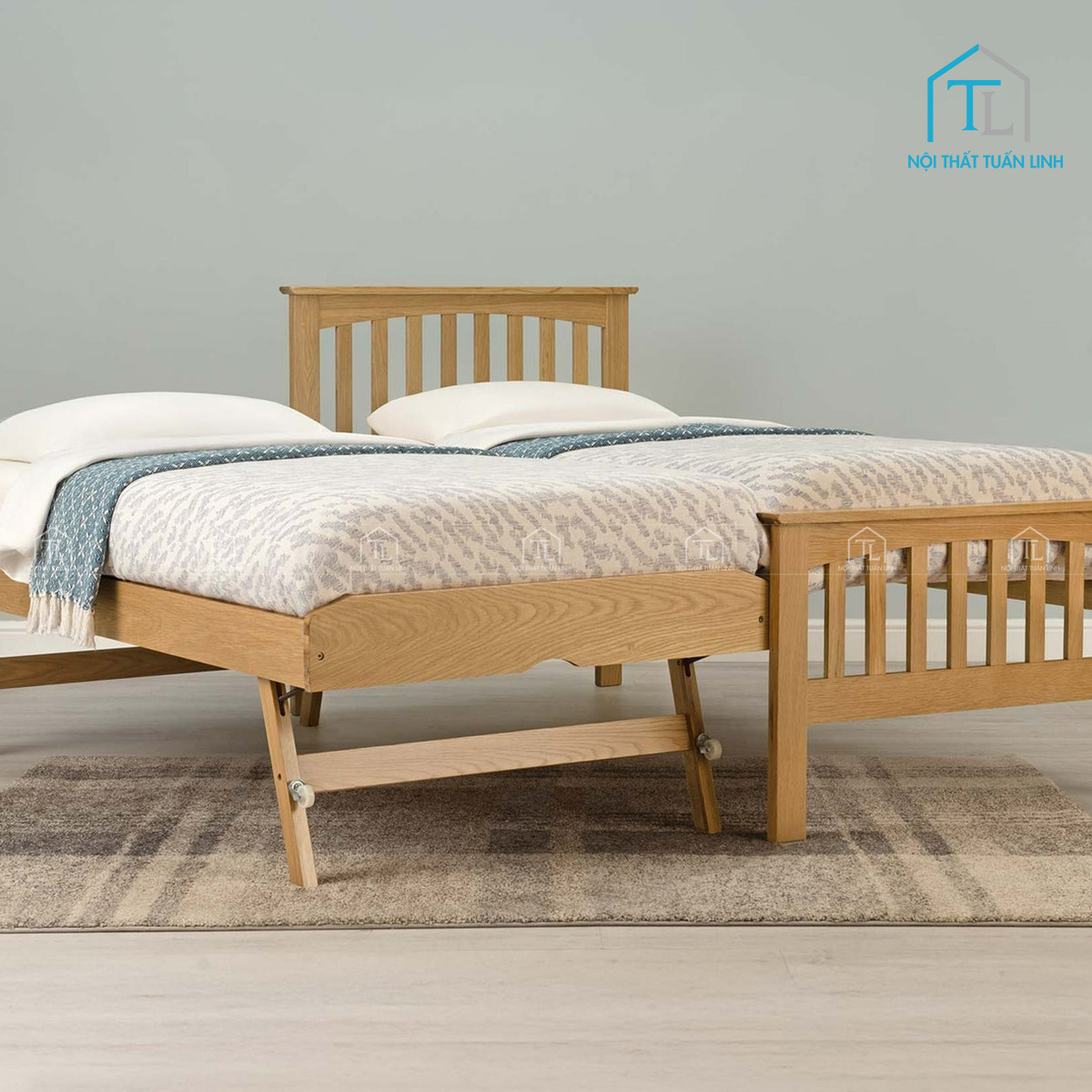 Giường phụ được kéo ra linh hoạt bên dưới giường chính