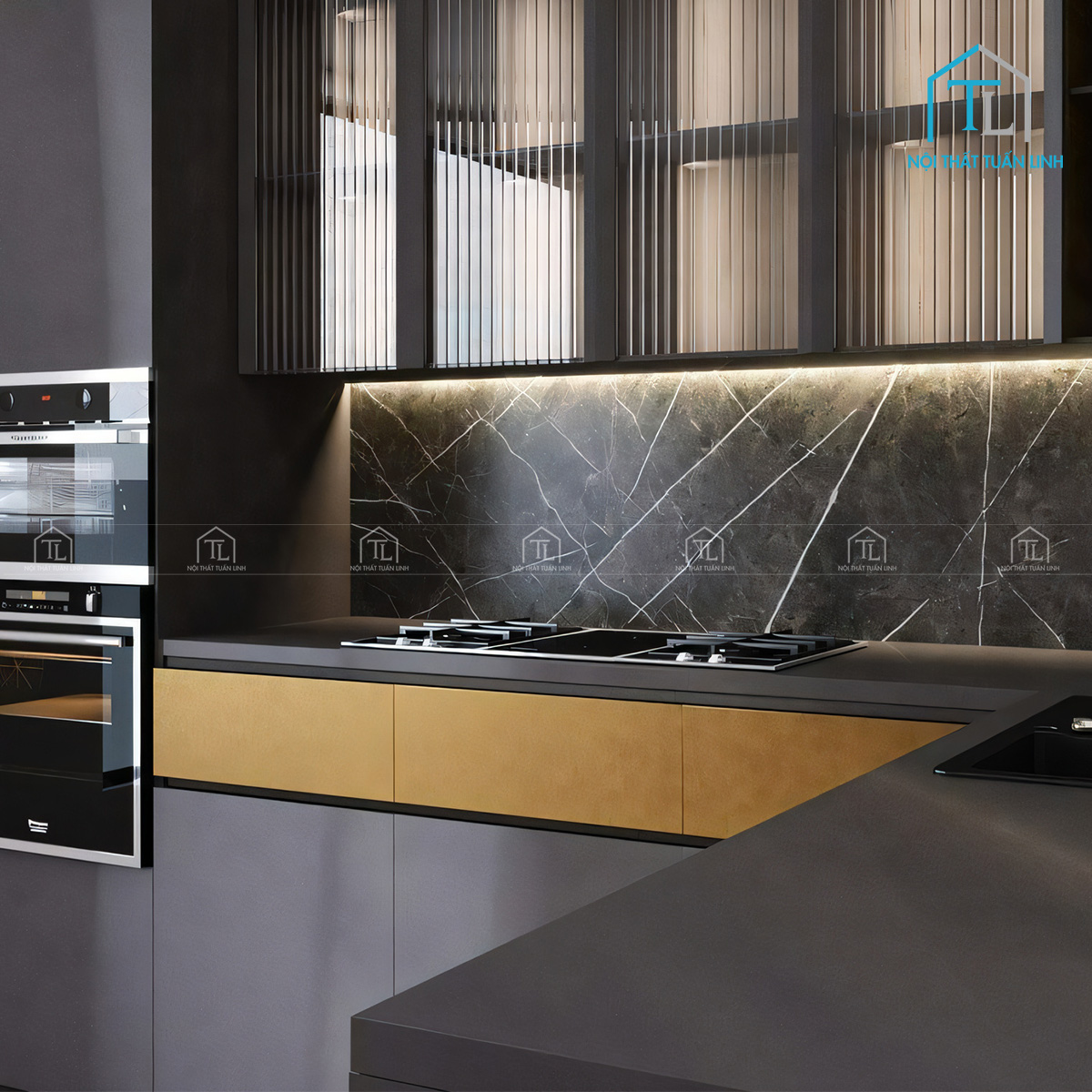 Tủ bếp thiết kế chữ L hiện đại