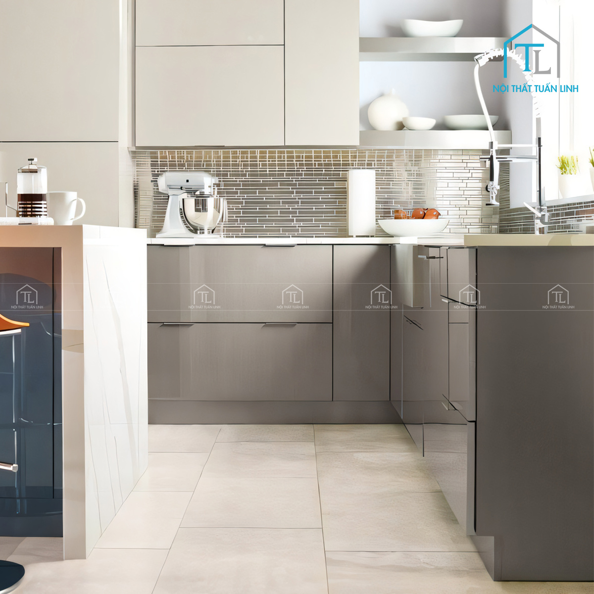 Tủ bếp Acrylic 3 màu phong cách hiện đại