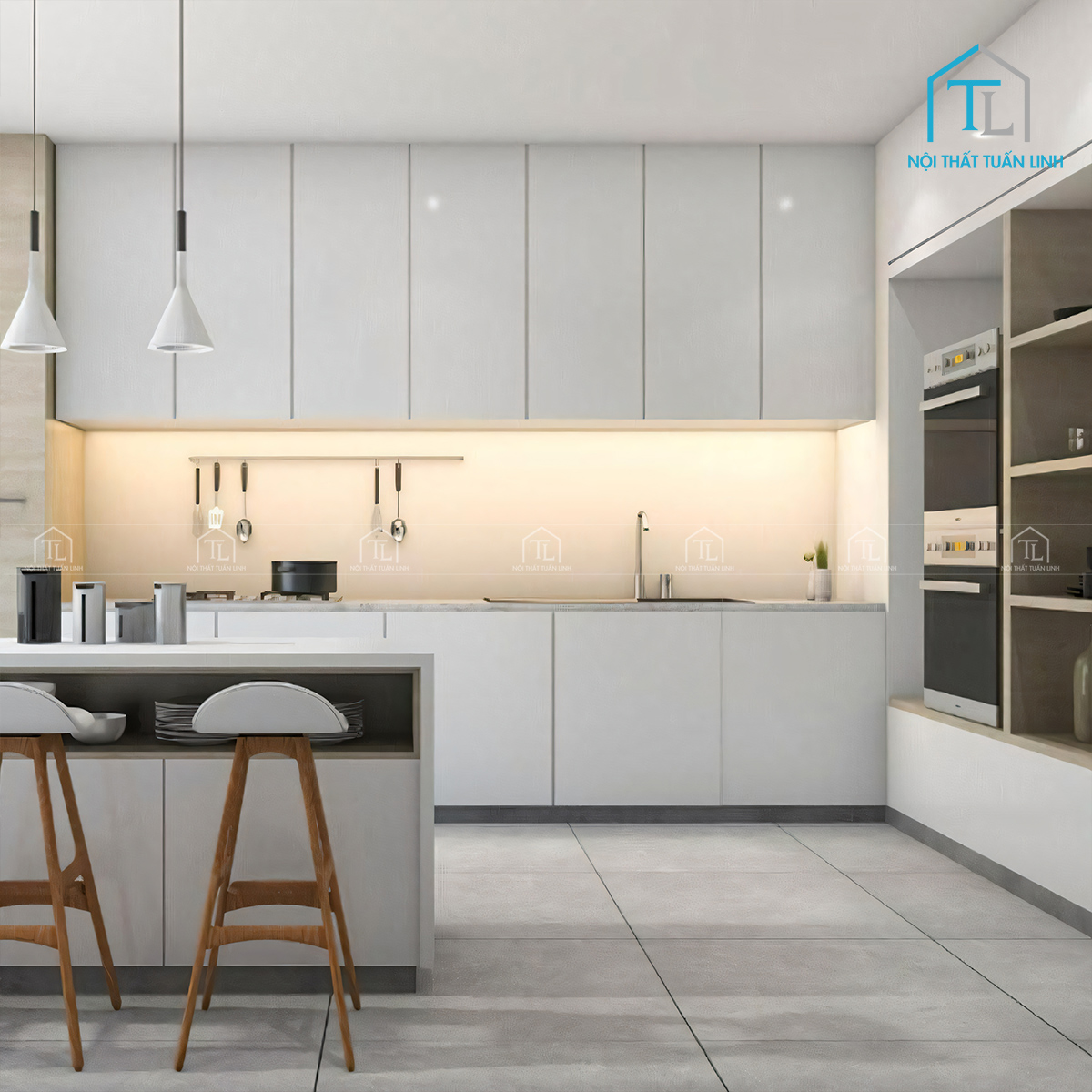 Tủ bếp Acrylic bóng gương thiết kế hiện đại