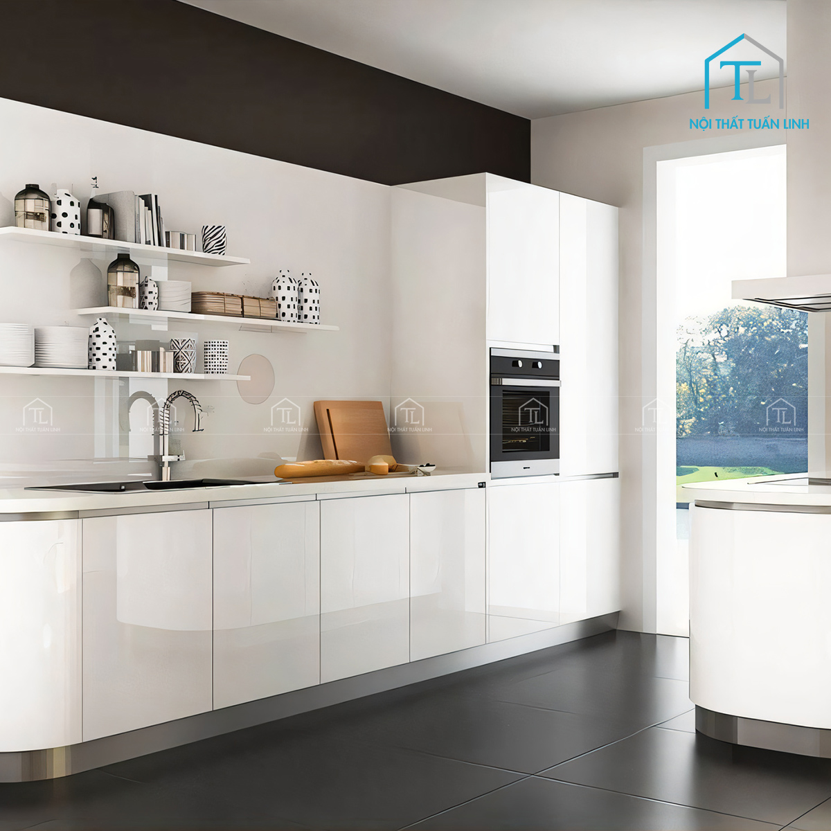 Tủ bếp dưới bo góc mềm mại