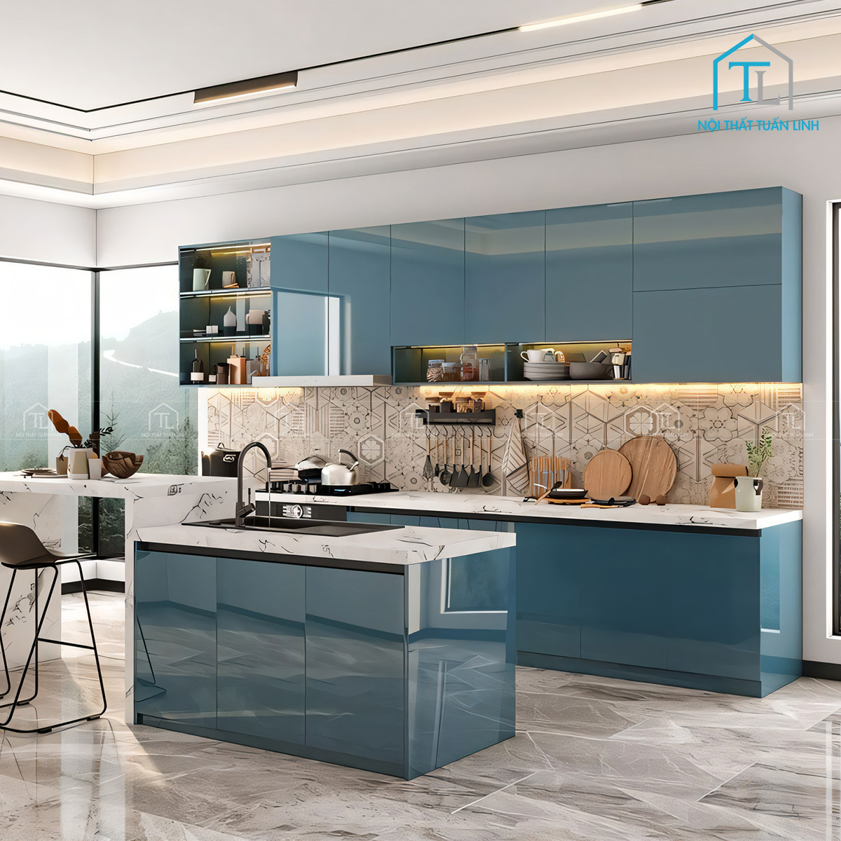 Khu vực nấu nướng tích hợp gọn gàng