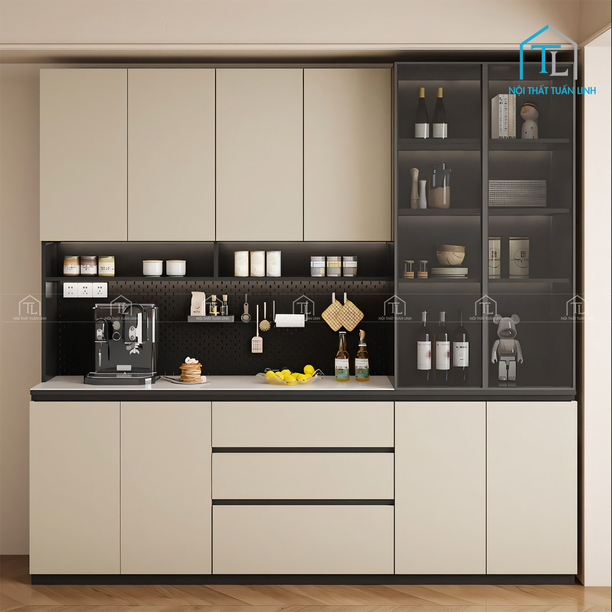 Hệ tủ bếp trên thiết kế tinh gọn, tối ưu chiều cao