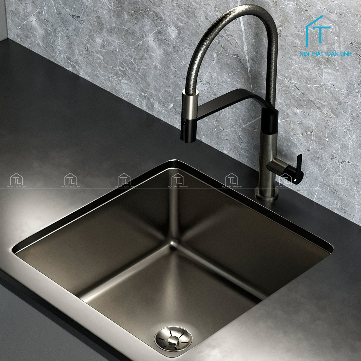 Mẫu chậu rửa inox âm bàn kết hợp vòi rút hiện đại