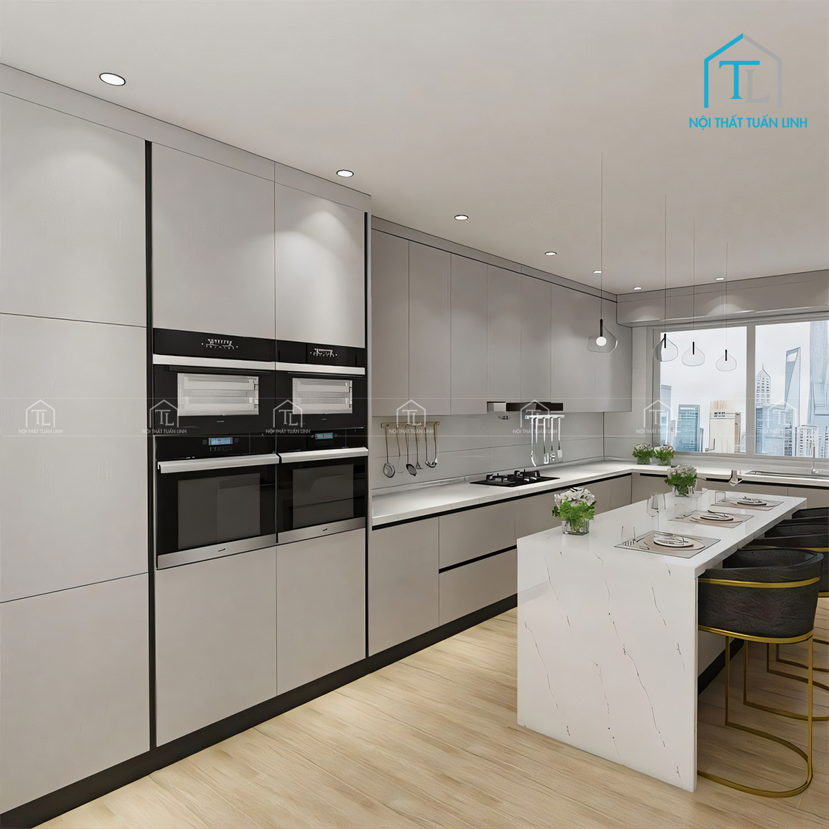 Bề mặt Melamine màu xám cao cấp, dễ vệ sinh