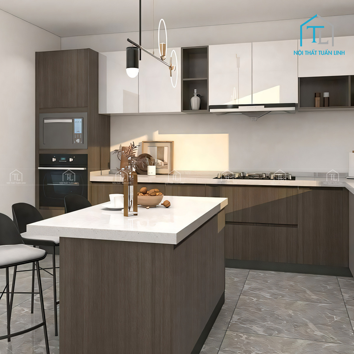 Tủ bếp dưới MDF vân gỗ ấm áp