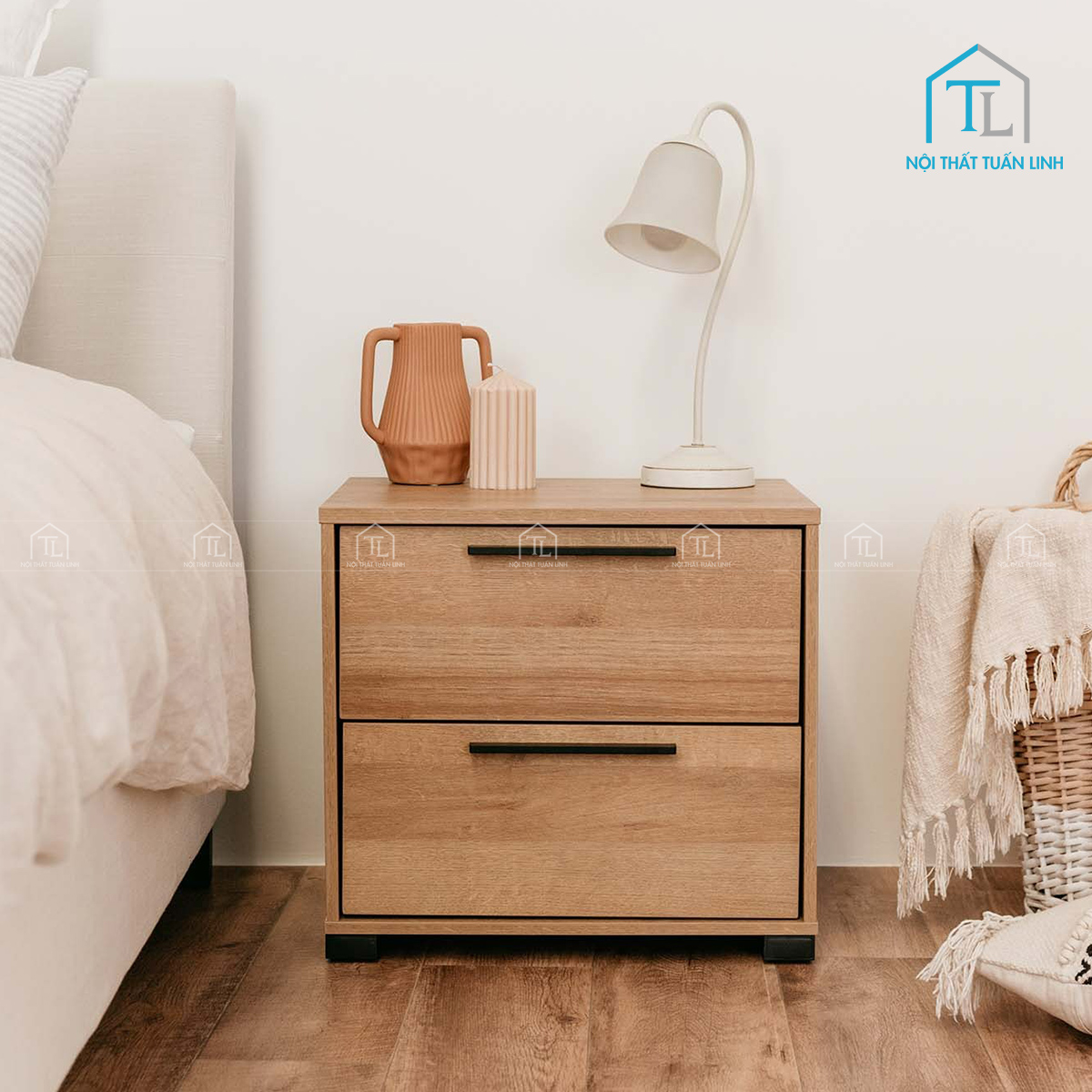 Tủ đầu giường gỗ MDF 2 ngăn kéo thiết kế hiện đại