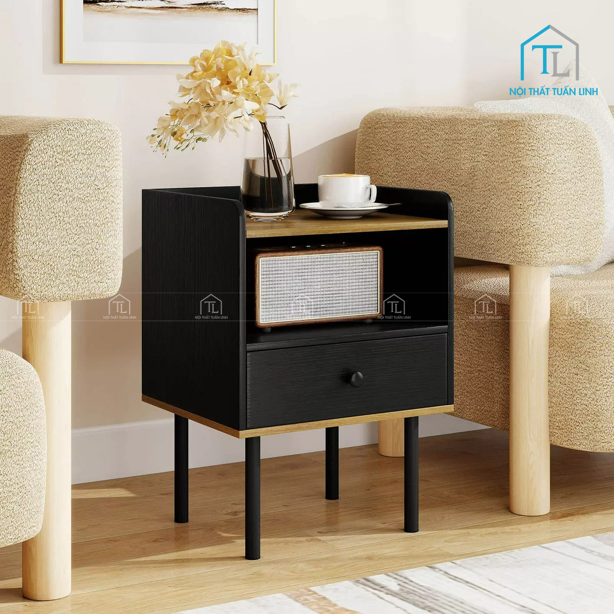 Tủ đầu giường MDF 1 ngăn kéo kệ mở