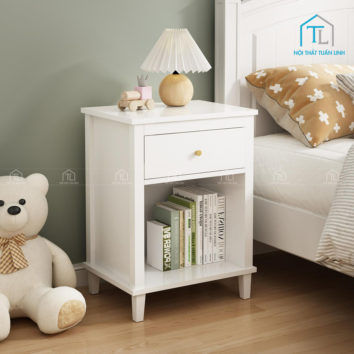 Tủ đầu giường MDF hiện đại 1 ngăn kéo 1 kệ mở thiết kế tối giản
