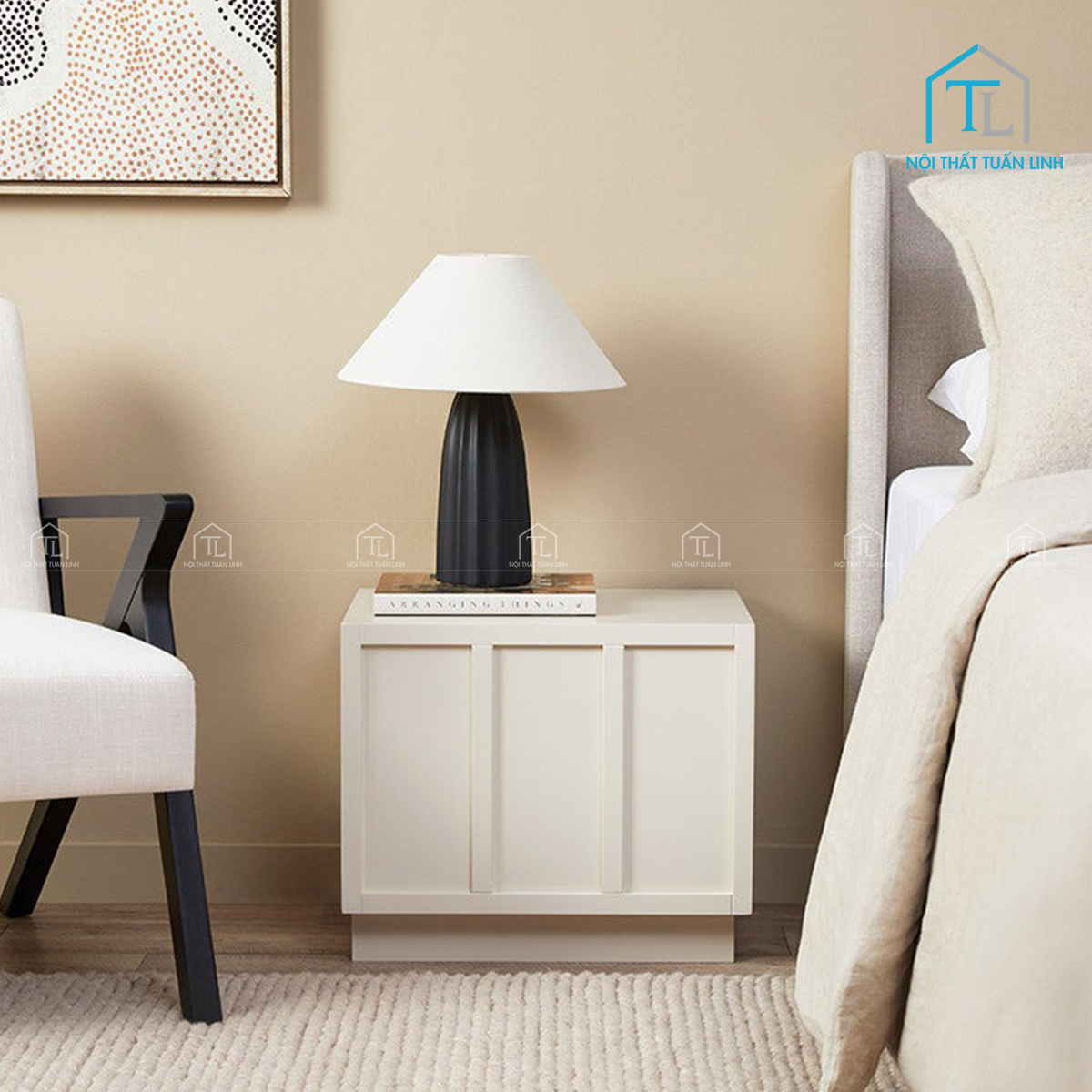 Tủ đầu giường MDF sơn màu be thanh lịch
