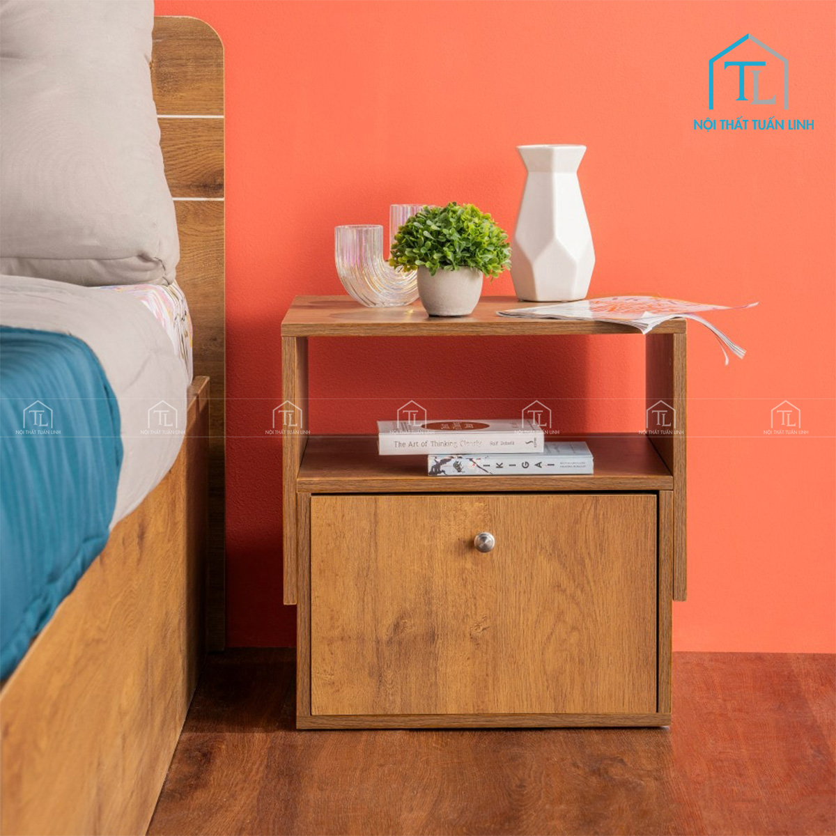 Tủ đầu giường MDF thiết kế hiện đại với vân gỗ sang trọng