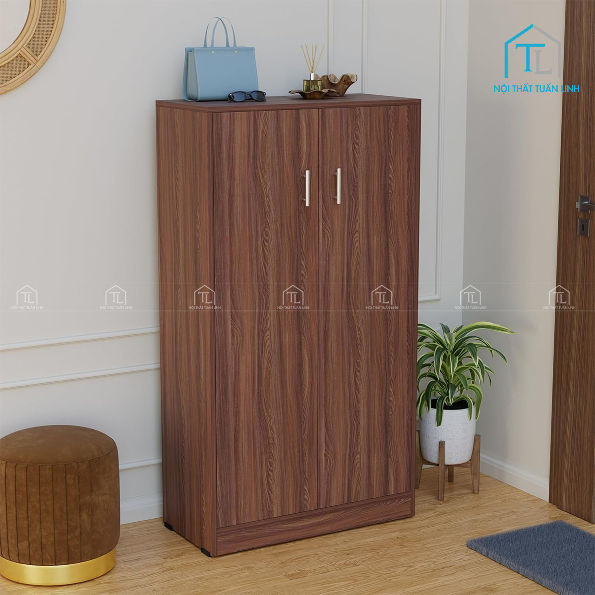 Tủ giày dép 7 tầng màu óc chó hiện đại