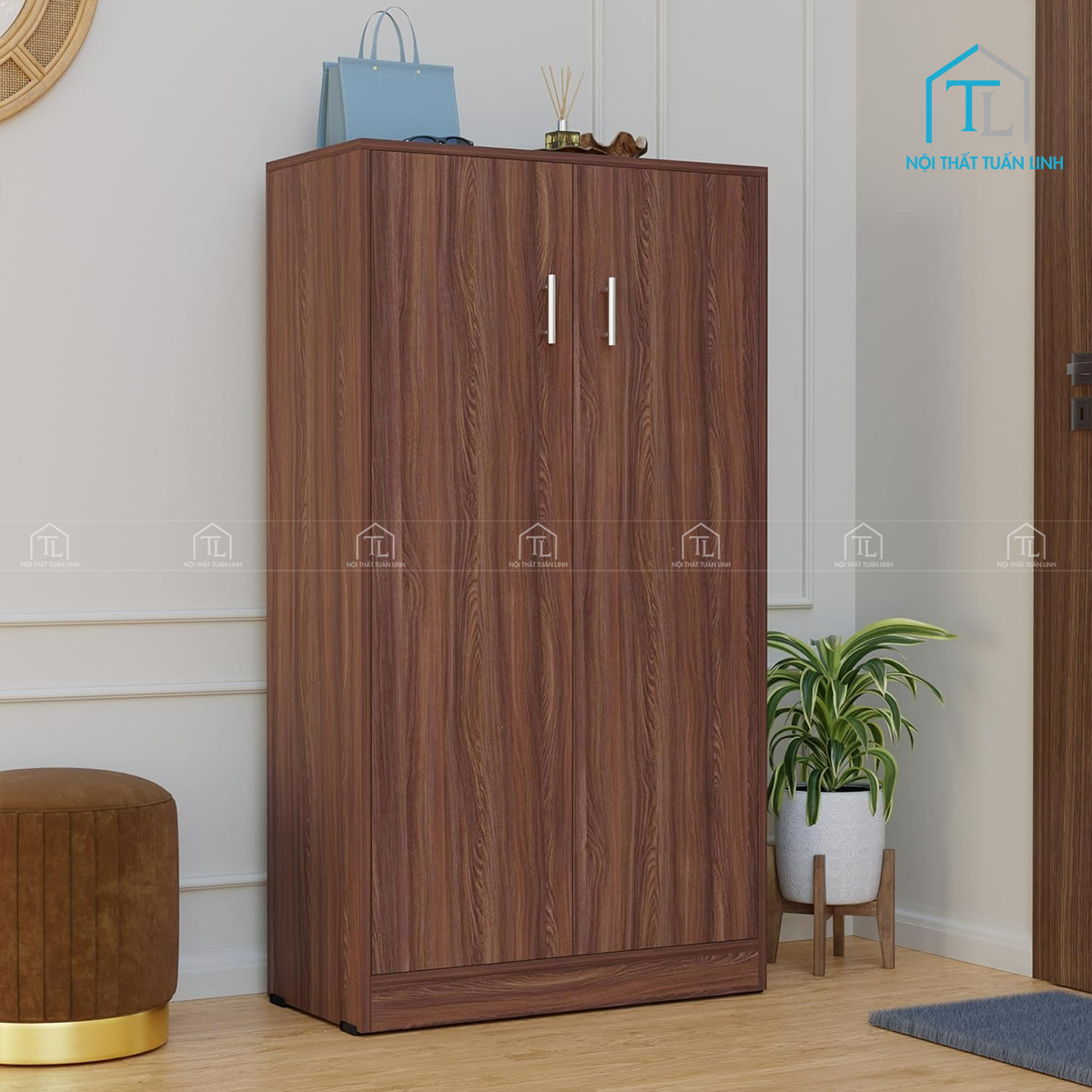 Thiết kế cánh tủ kín giúp che giấu giày dép hiệu quả