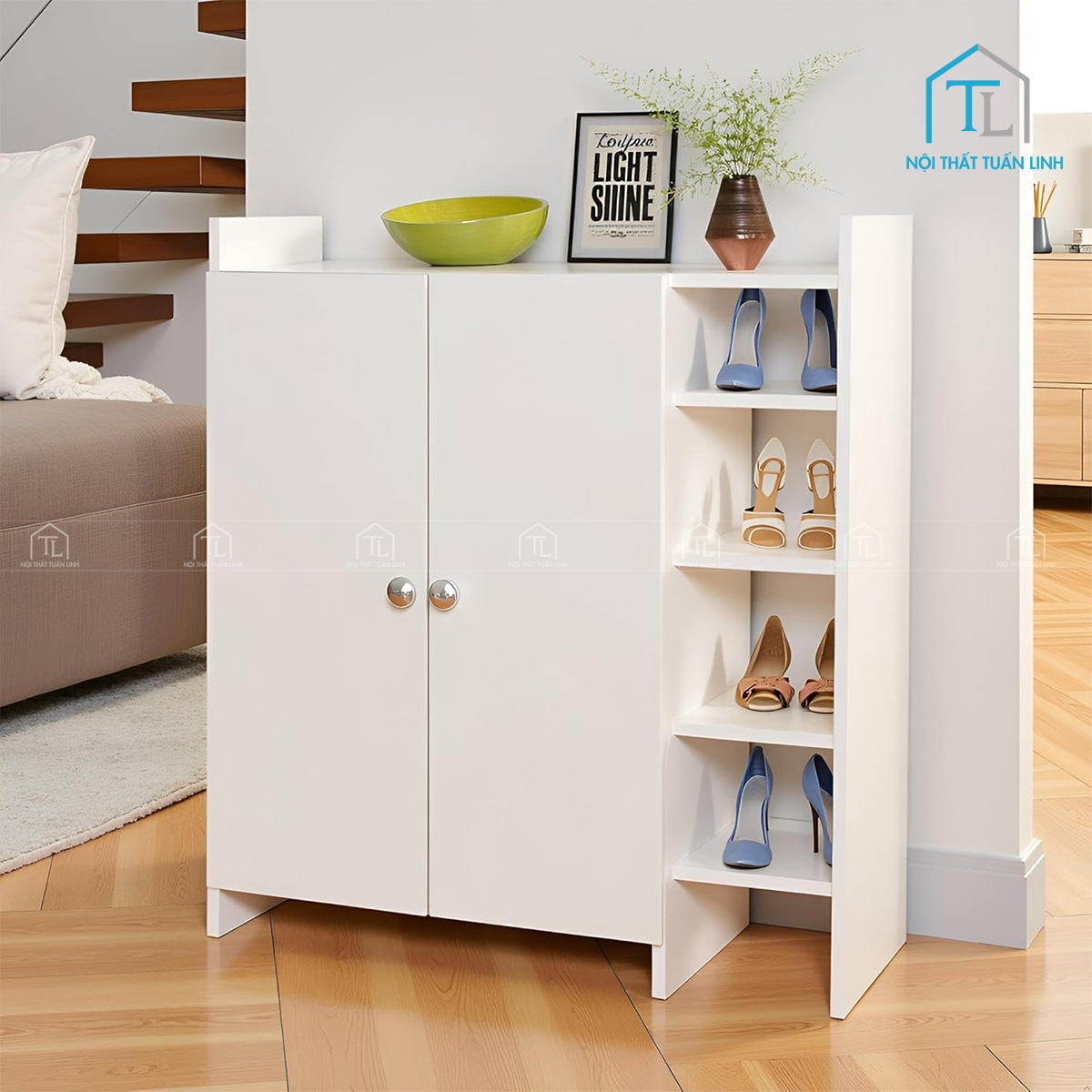 Tủ giày dép màu trắng hiện đại