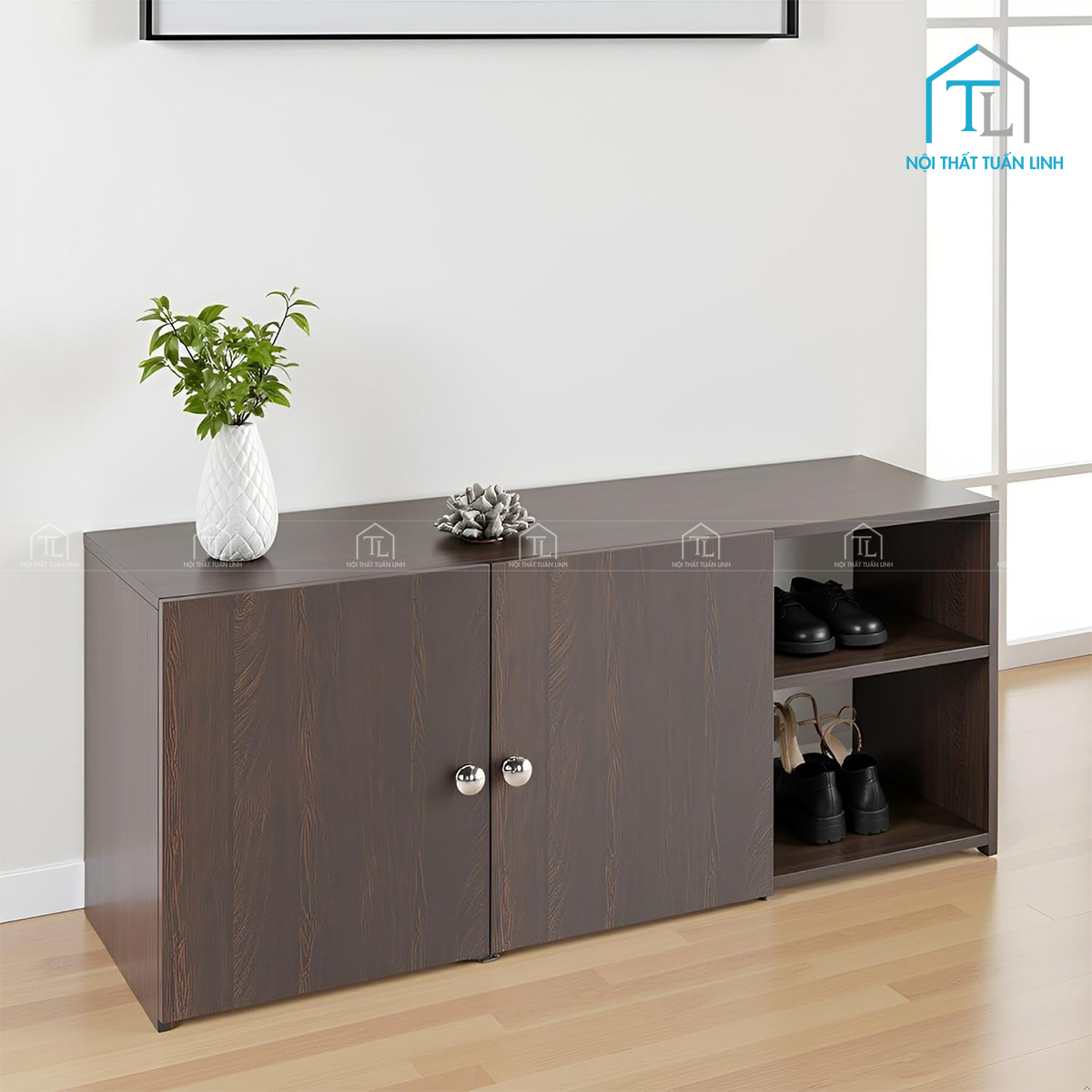 Tủ giày dép thiết kế hiện đại phối màu Wenge