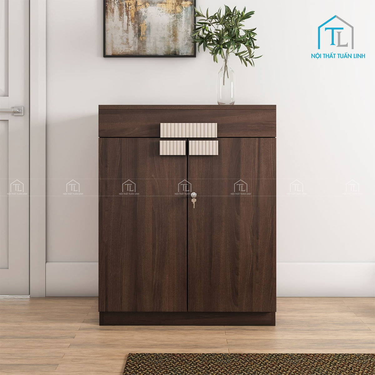 Tủ giày kết hợp cùng nội thất phòng khách