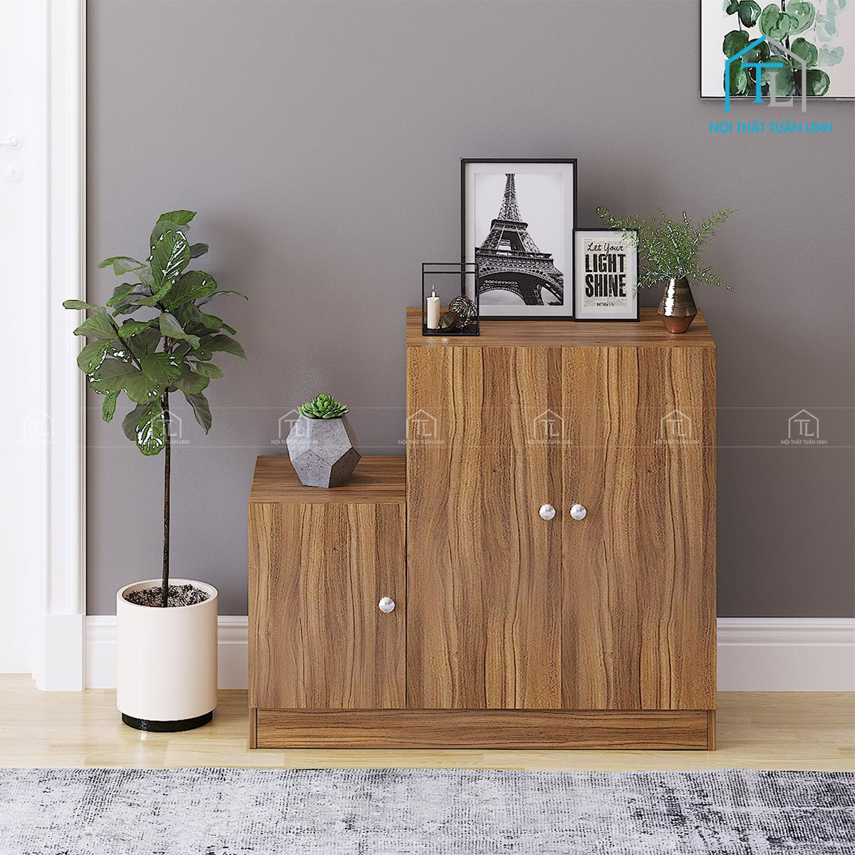 Tủ giày gỗ công nghiệp gam màu vân gỗ tự nhiên hiện đại