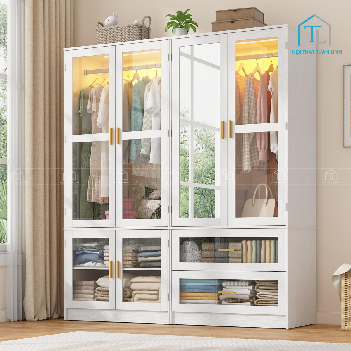 Thiết kế tủ quần áo cánh kính hiện đại