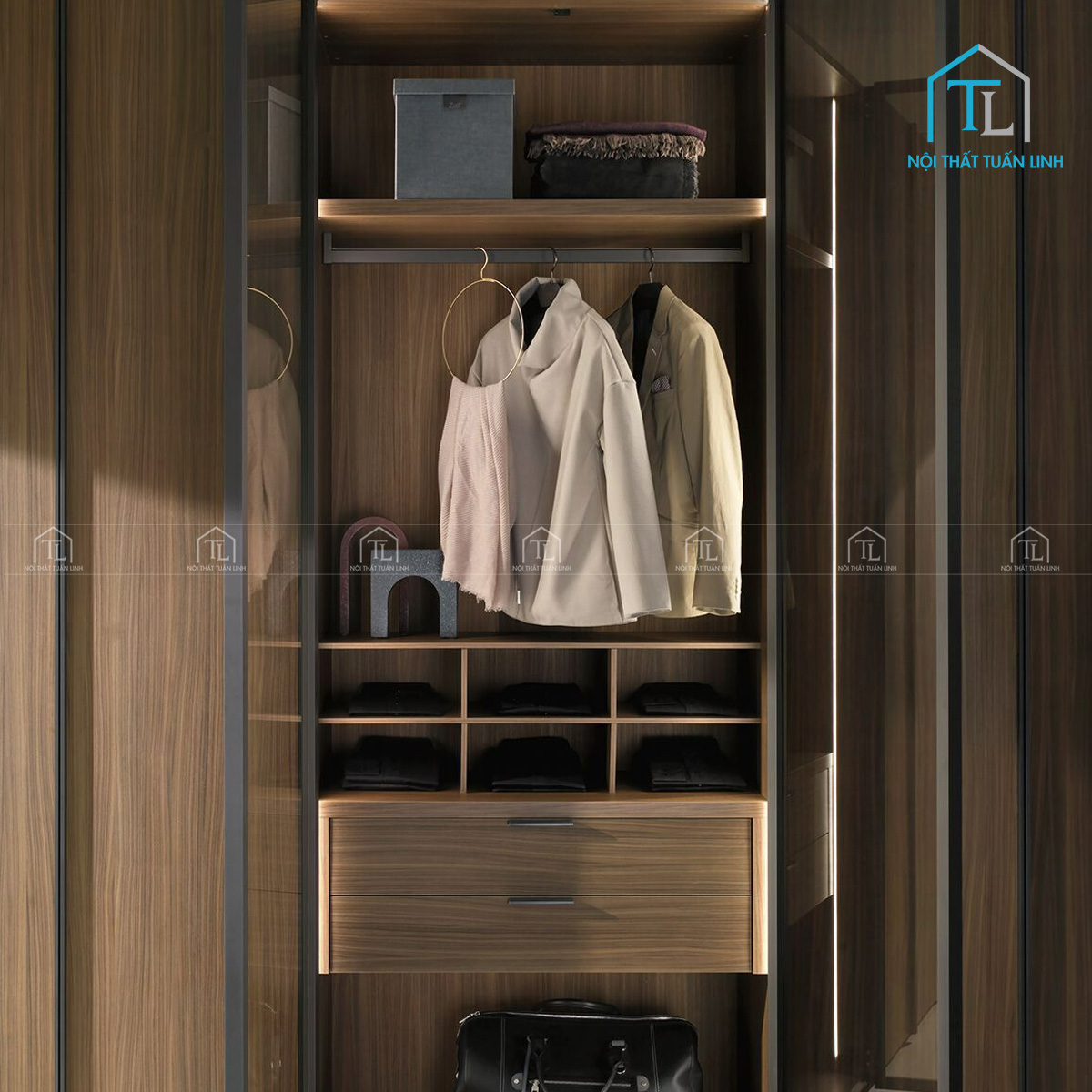 Hệ kệ lưu trữ khoa học, dễ sắp xếp quần áo