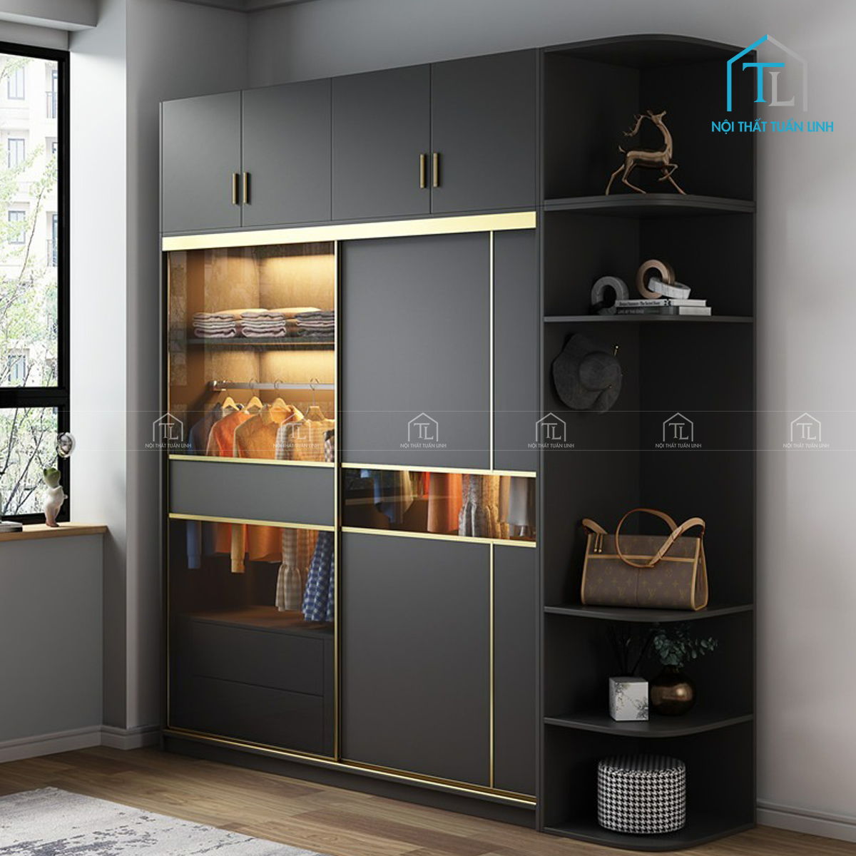 Thiết kế tủ quần áo phong cách tinh tế, hiện đại