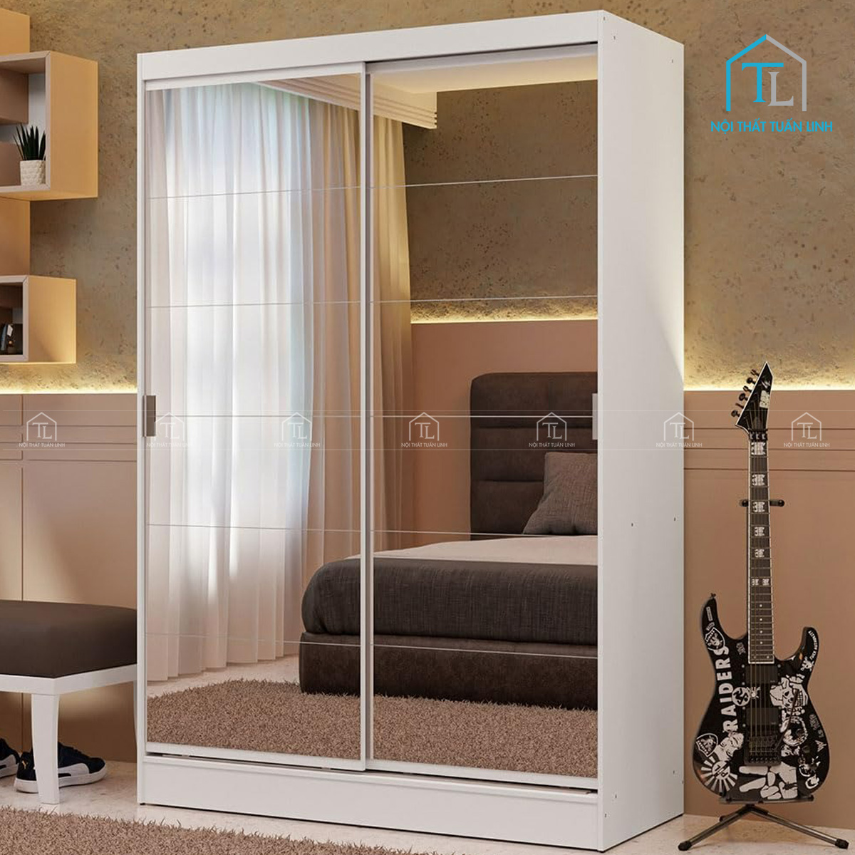 Mẫu tủ quần áo cửa lùa 2 cánh gương
