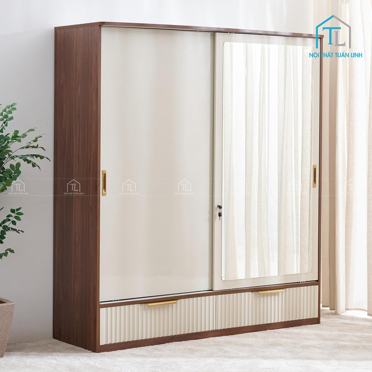 Mẫu tủ quần áo cửa lùa 2 cánh hiện đại
