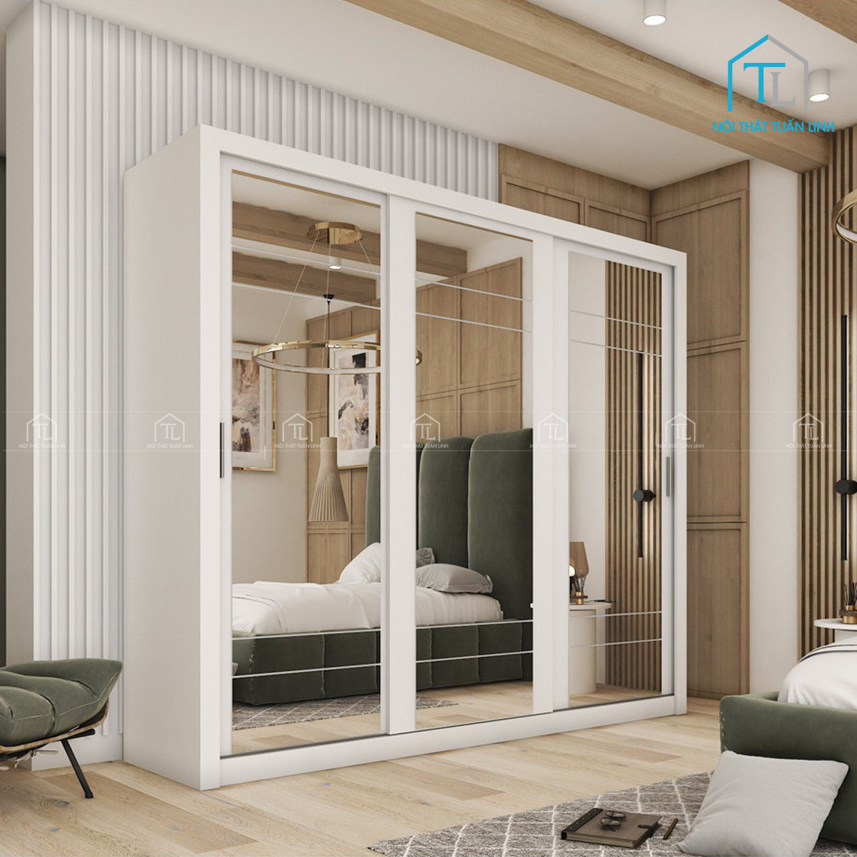 Mẫu tủ quần áo cửa lùa 3 cánh gương hiện đại