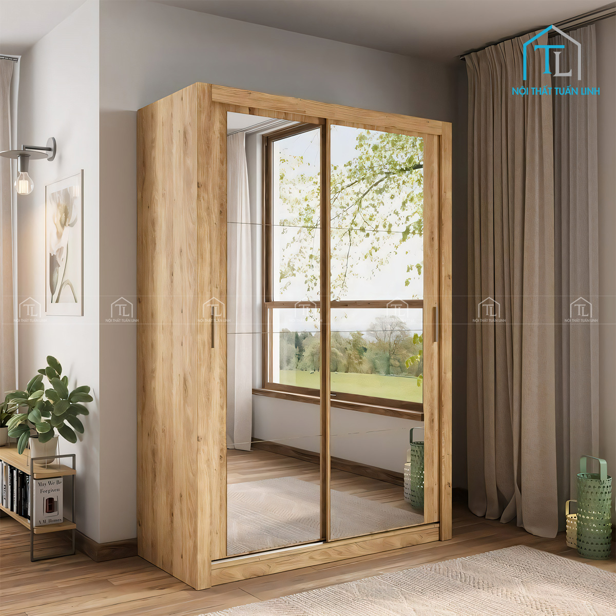 Tủ quần áo cánh kính vân gỗ sồi cao cấp