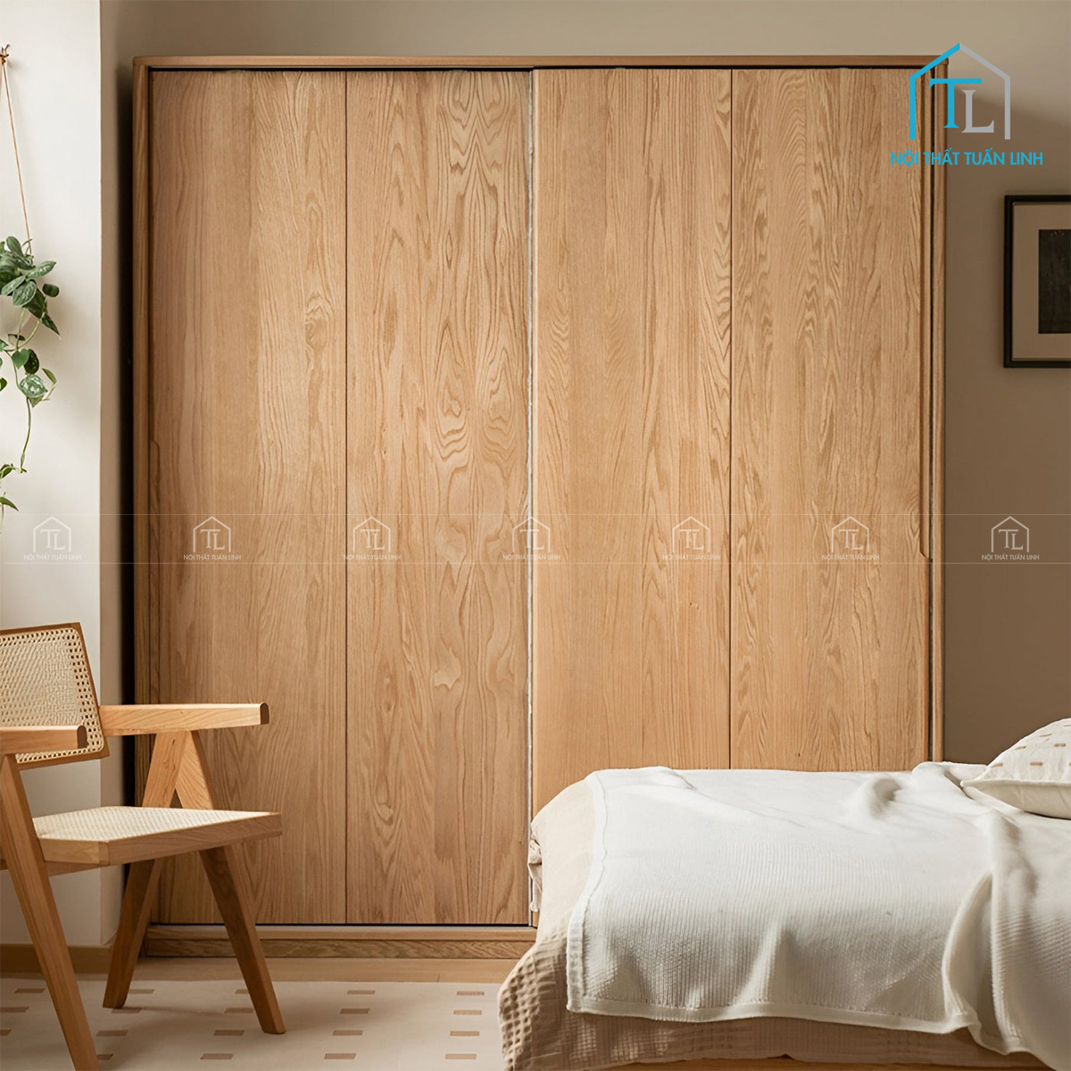 Tủ quần áo gỗ sồi cửa lùa hiện đại