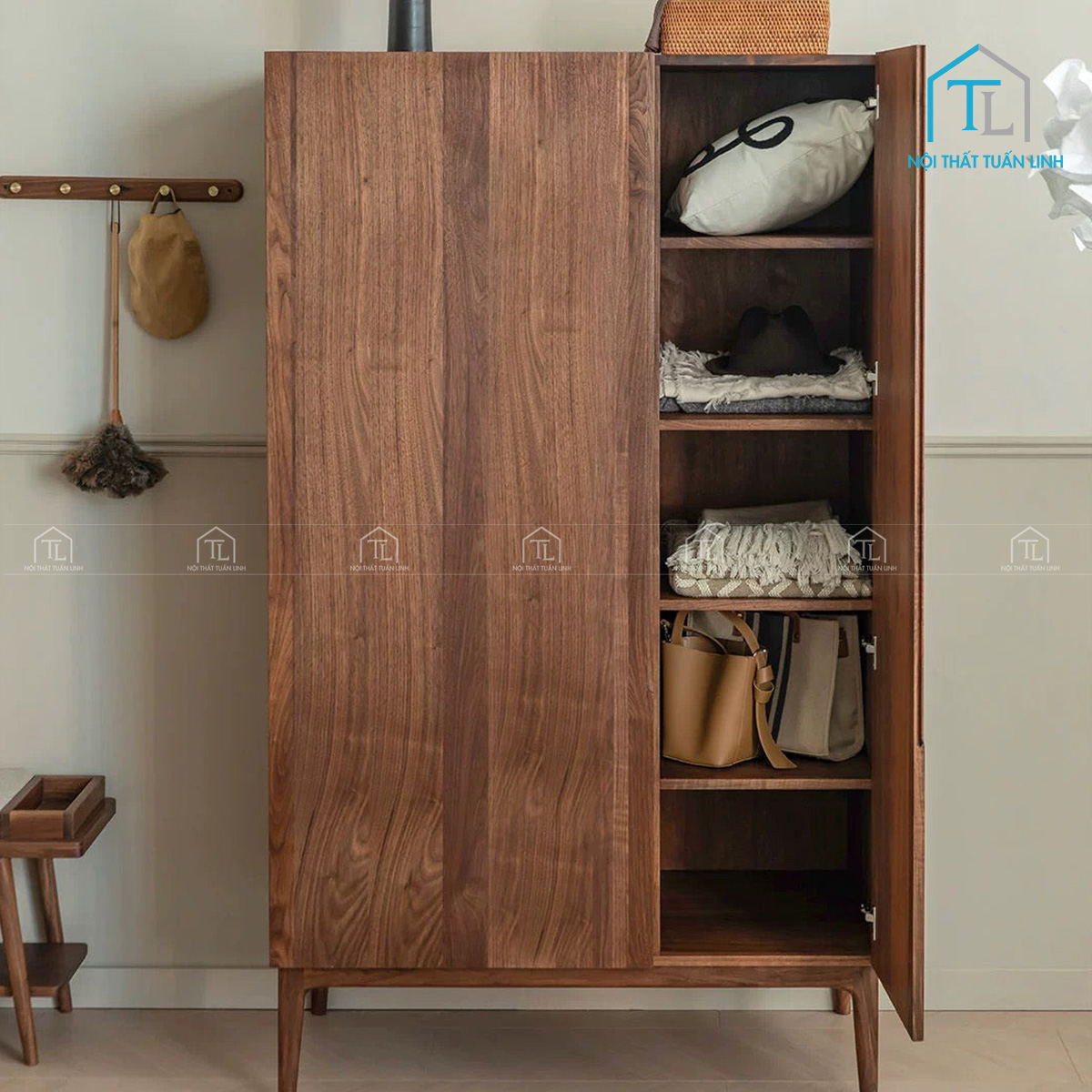 Mẫu tủ quần áo gỗ tự nhiên 2 cánh