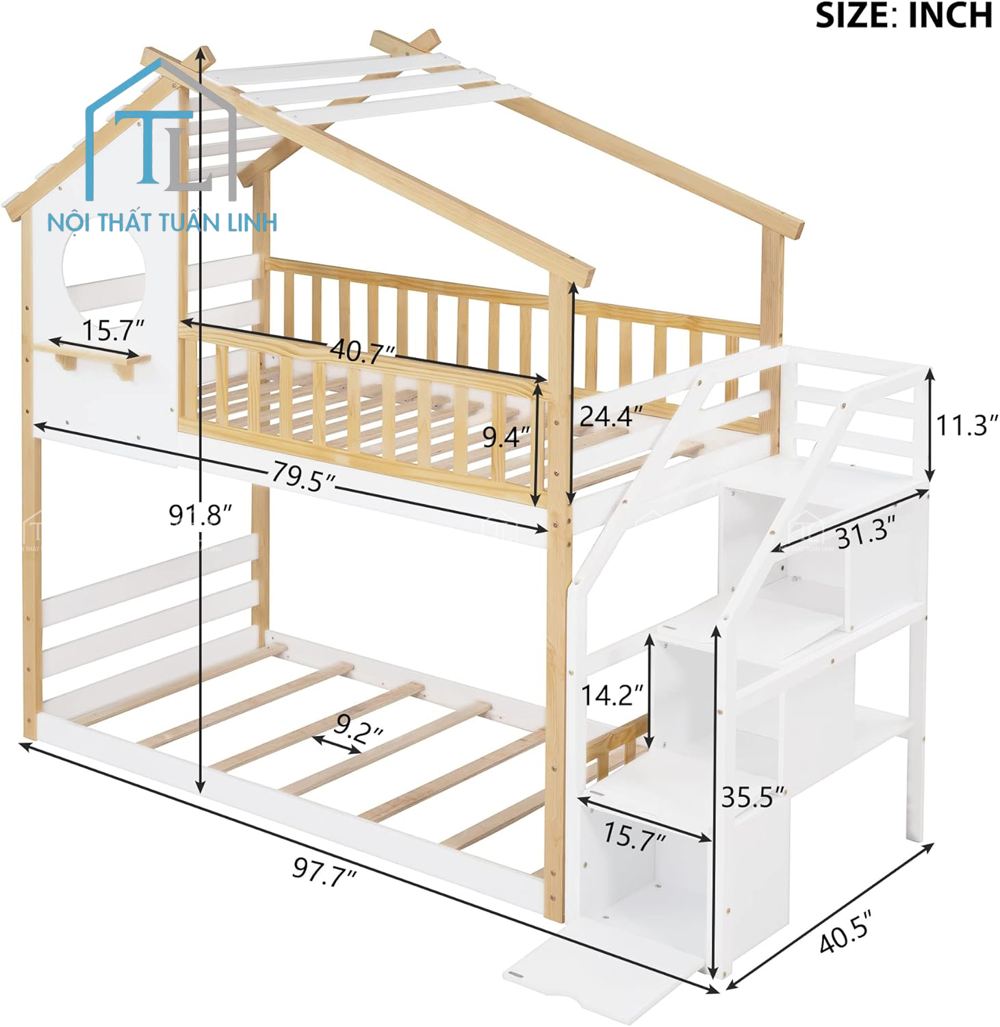 Chi tiết kích thước giường tầng trẻ em