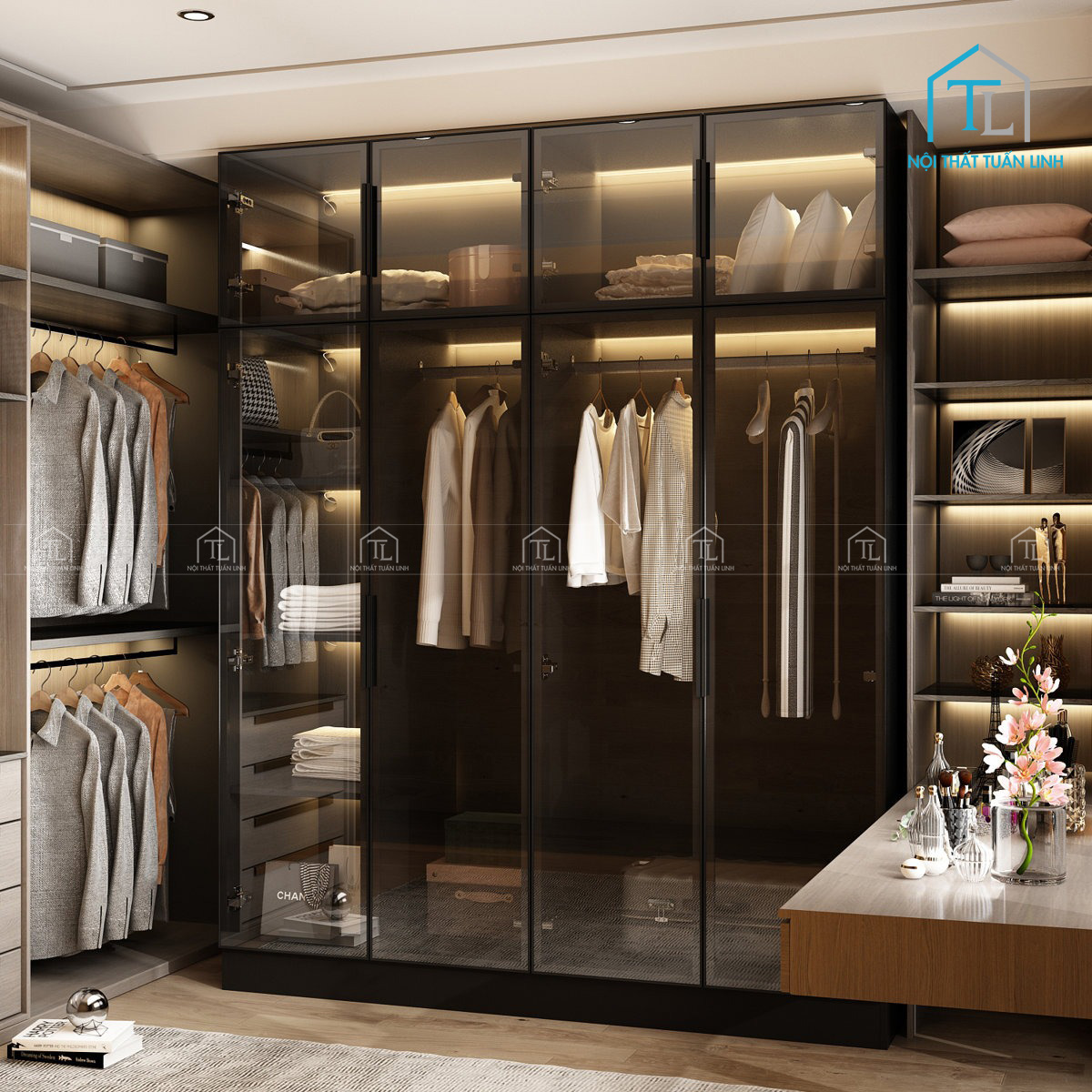 Tủ quần áo cánh kính mang cảm giác sang trọng cho căn phòng
