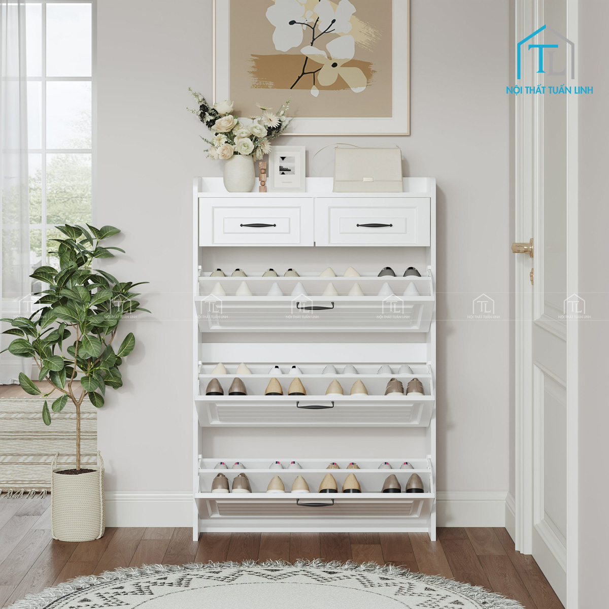 Thiết kế cánh lật tiện dụng, giúp sắp xếp và lấy giày dép nhanh chóng