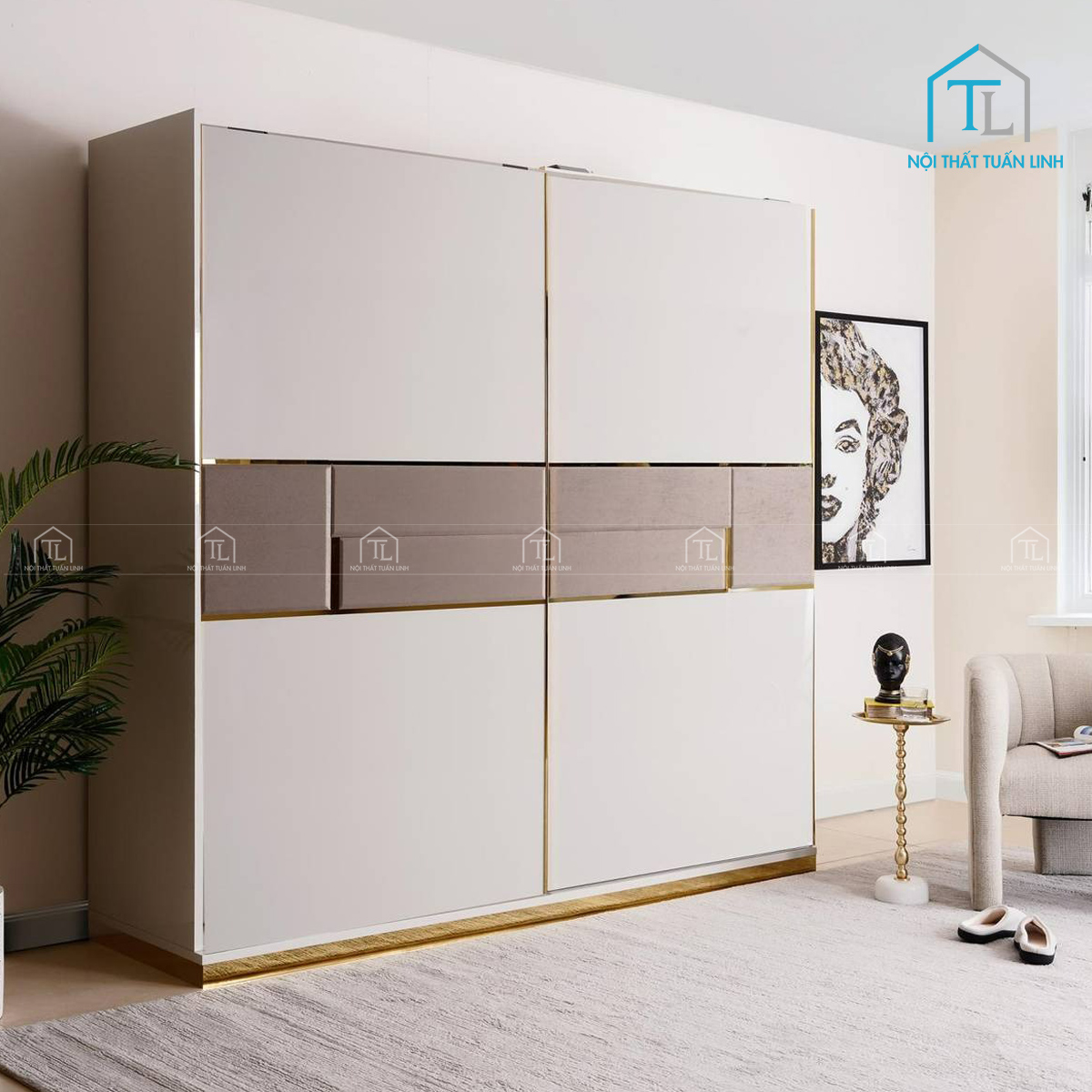 Tủ quần áo 2 cánh cửa lùa hiện đại