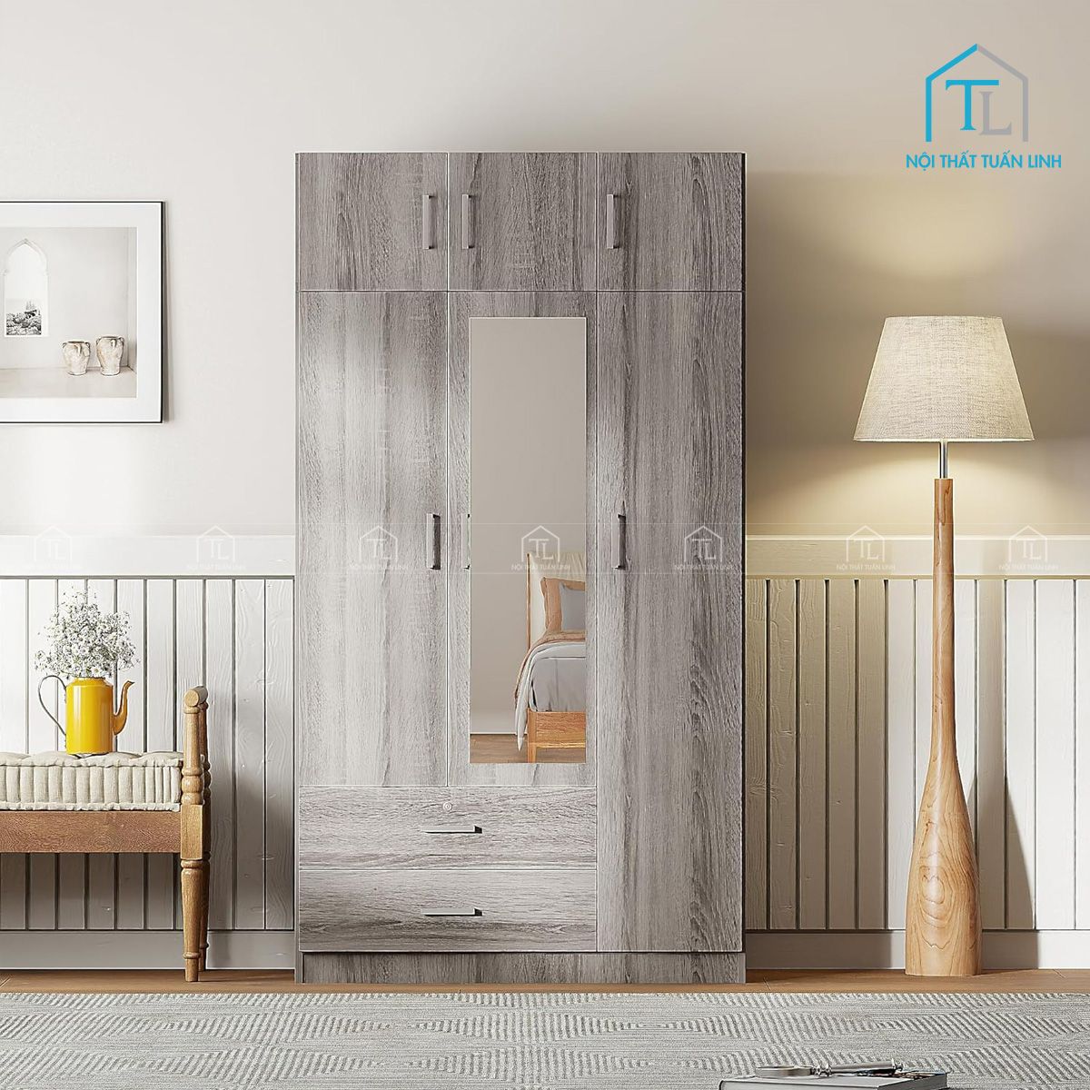Tủ quần áo 3 cánh thiết kế cao, hiện đại