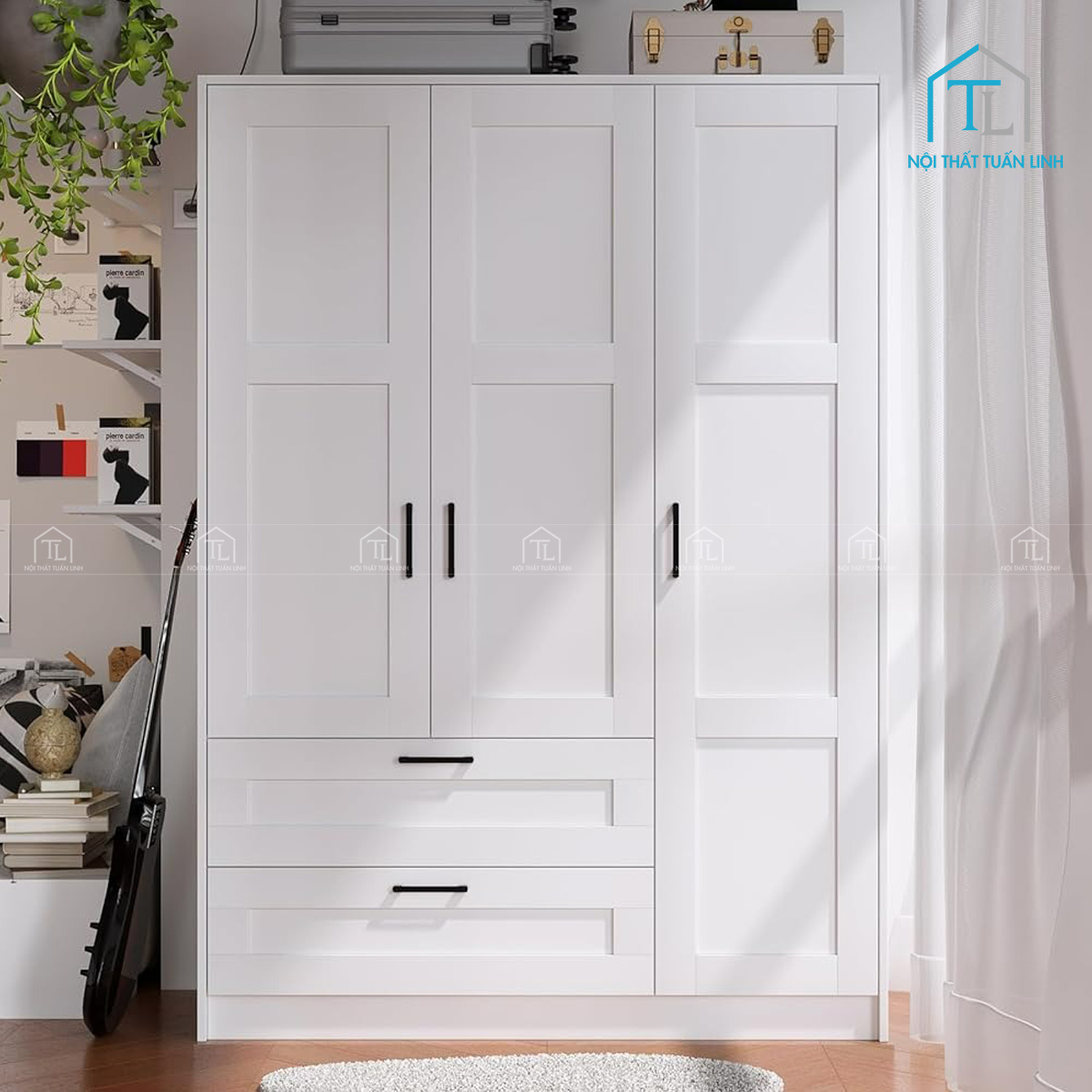 Tủ quần áo 3 cánh màu trắng thiết kế hiện đại