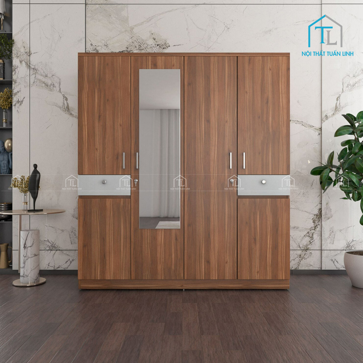 Thiết kế tủ quần áo 4 cánh hiện đại, sang trọng