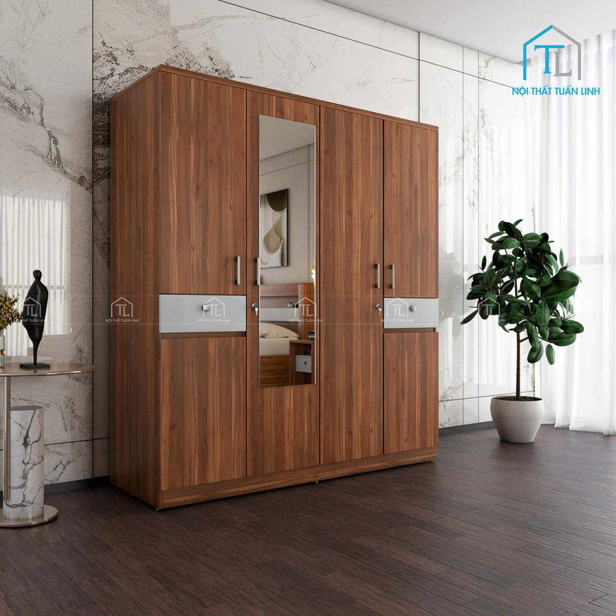 Màu walnut ấm áp, dễ phối nội thất phòng ngủ