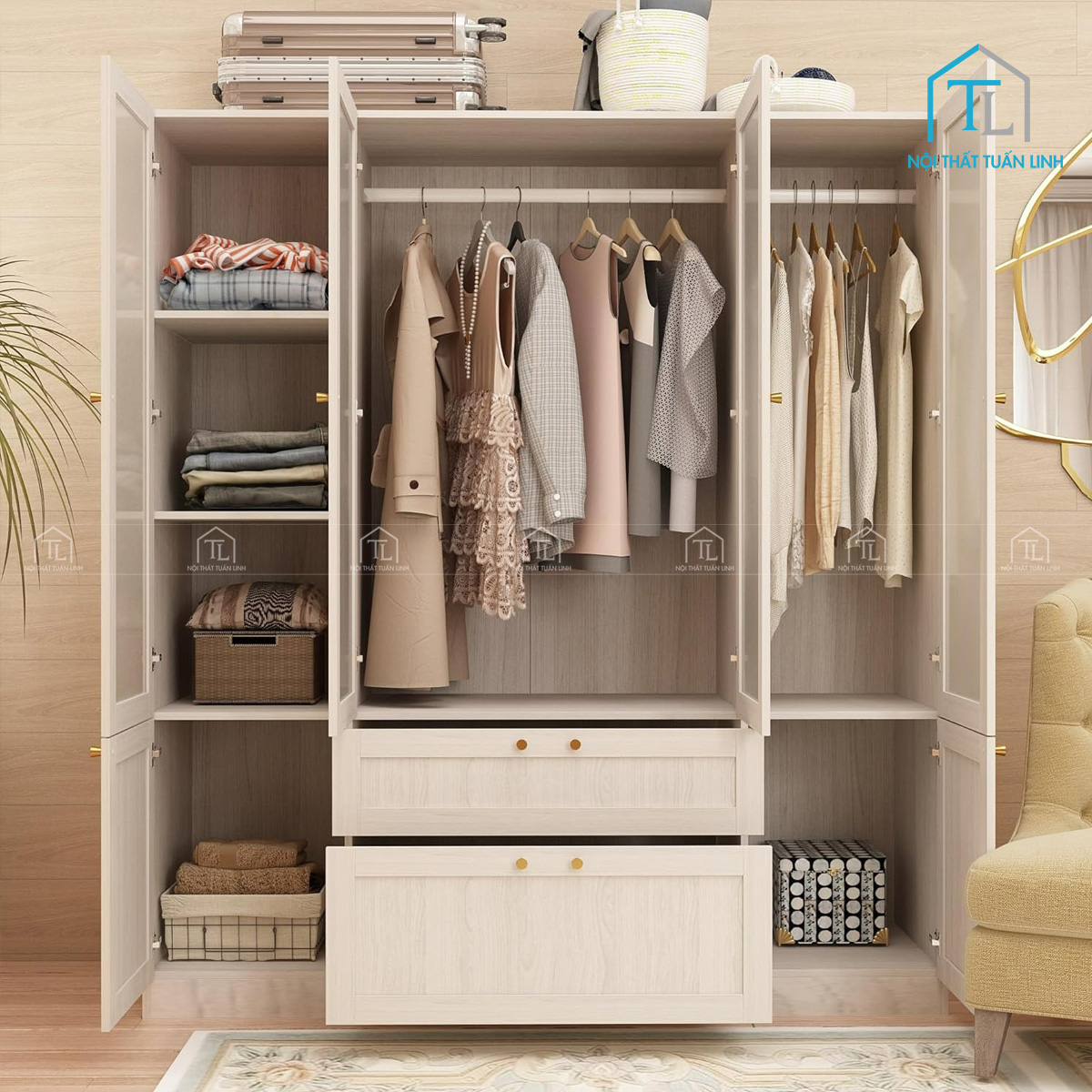 Khu treo quần áo rộng rãi, tiện lợi